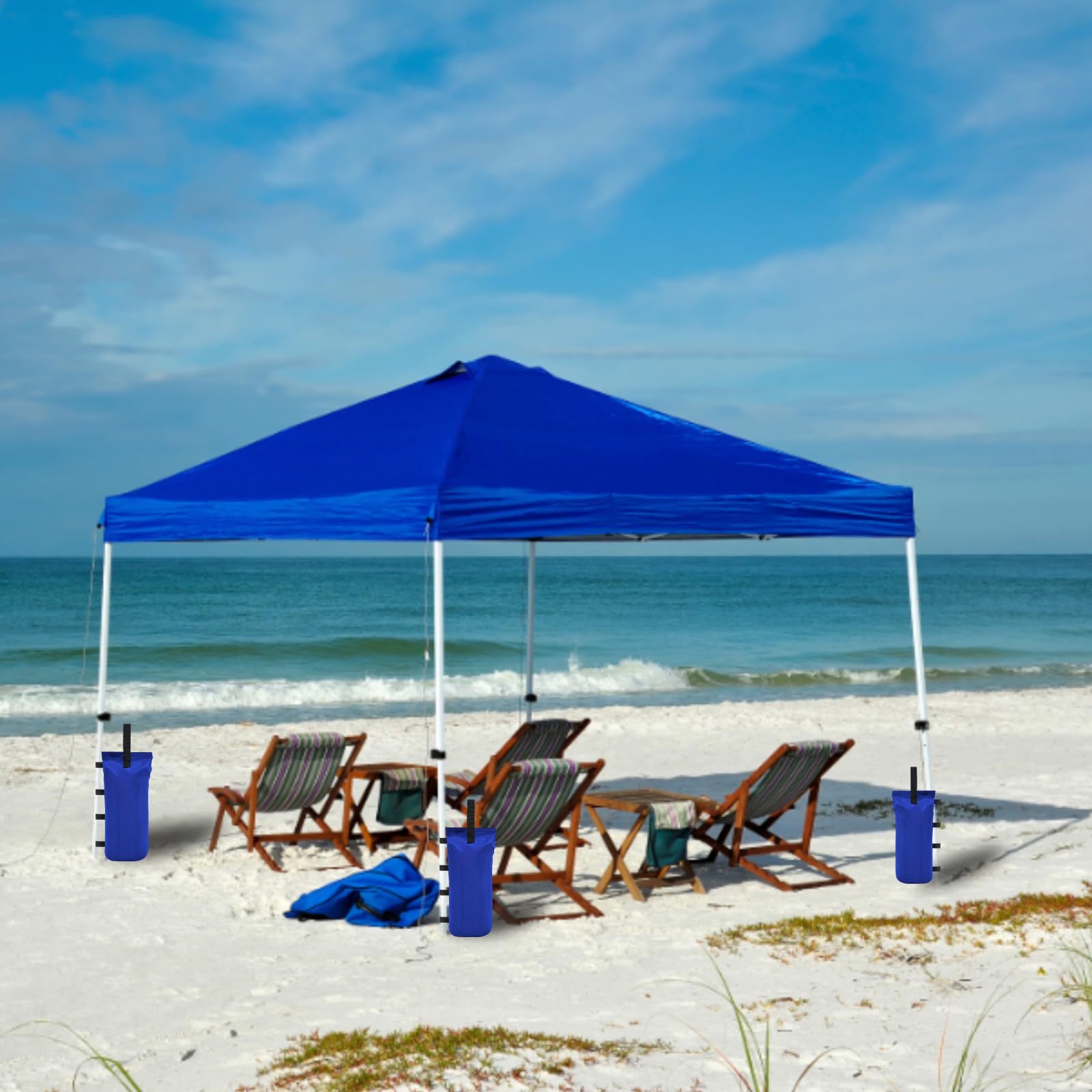 Heavy Duty Canopy Weight Bags (150LBS) - Set of 4 Sand Bags for Pop Up Canopy Tent, Instant Outdoor Sun Shelter & Patio Umbrella - Premium Blue - Perfect for Beach, Camping, Backyard Parties & Outdoor Events