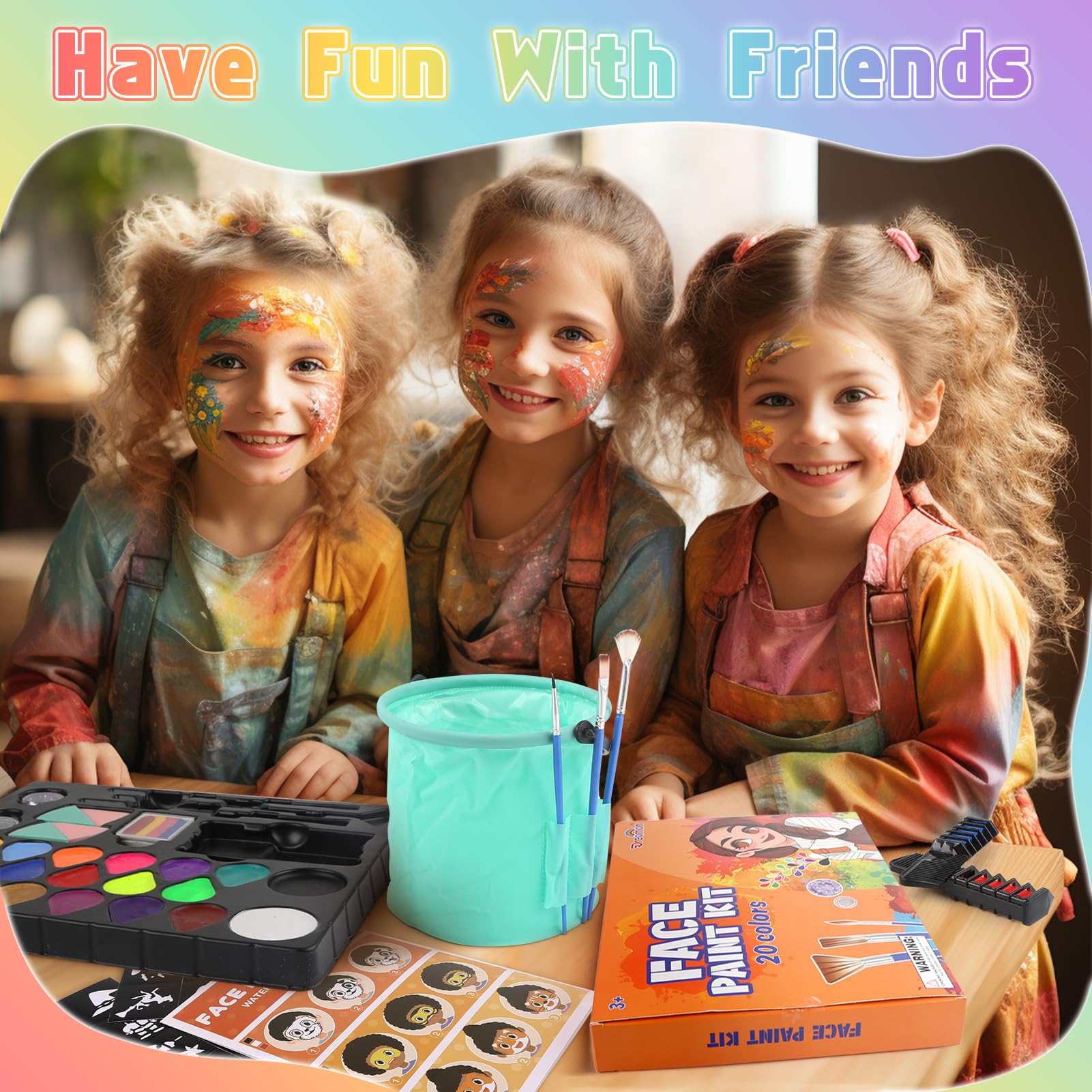 Dreamon Kids Face Paint Kit - 15 Colors, 6 Stickers & 3 Stencils for Halloween & Carnival Makeup