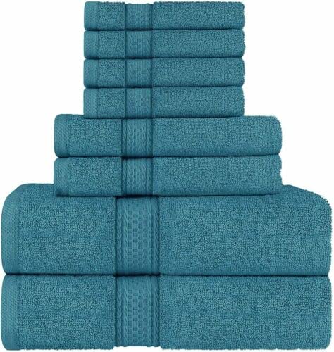 8-Piece Utopia Towels Set - 600 GSM Luxury Bath Towels, Hand Towels & Washcloths (Teal, 64) - Soft & Absorbent Cotton Towel Set for Spa, Bathroom & Guest Use