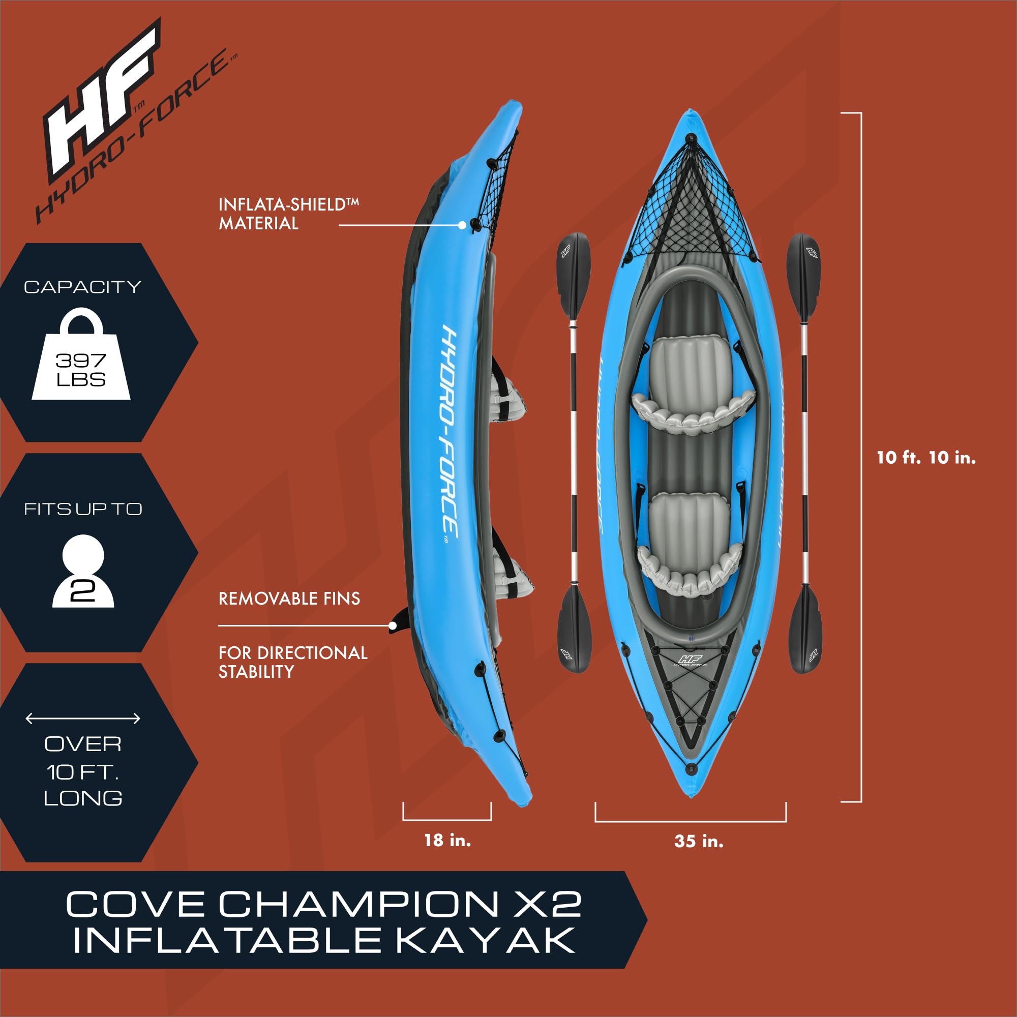 Bestway Hydro Force Inflatable Kayak Set with Seat, Paddle, Hand Pump & Carry Bag - Portable 2-Person Kayak for Adults & Kids - Perfect for Lakes, Rivers & Family Outdoor Adventures