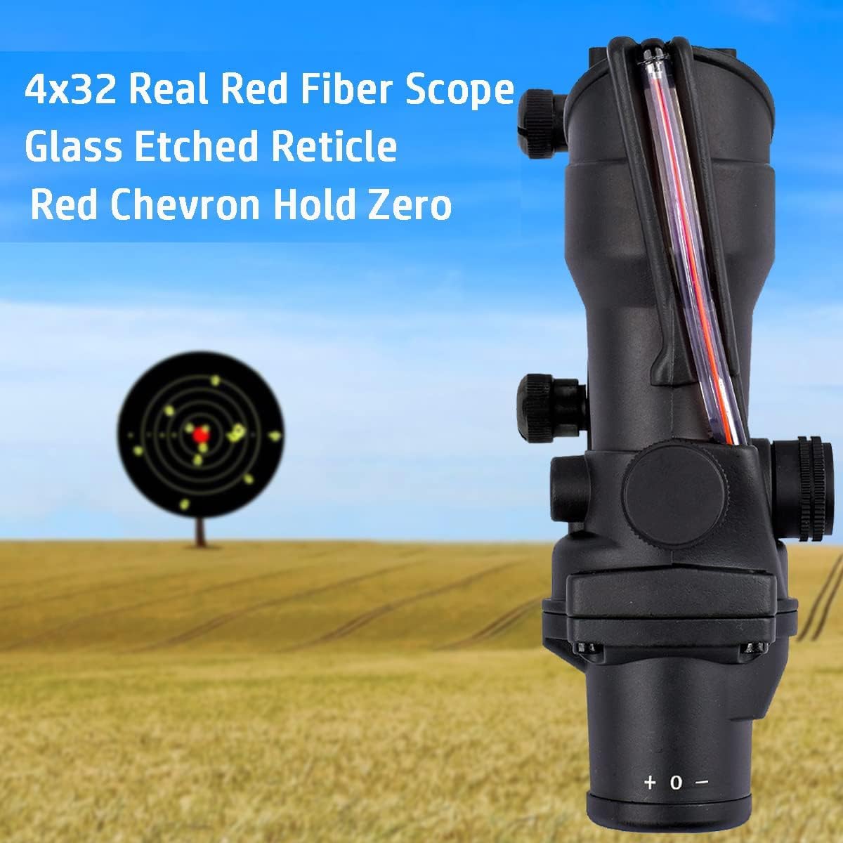 KinZon Acog 4X32 Rifle Scope with Dual Illumination & Chevron Fiber Optic Reticle | .223 Ballistic Reticle for Hunting, Tactical Shooting & Outdoor Adventures