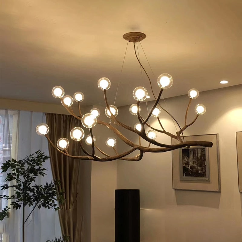 Elegant Wooden Twigs Chandelier - Rustic Modern Ceiling Light Fixture for Living Room, Bedroom, Dining Room & Outdoor Decor