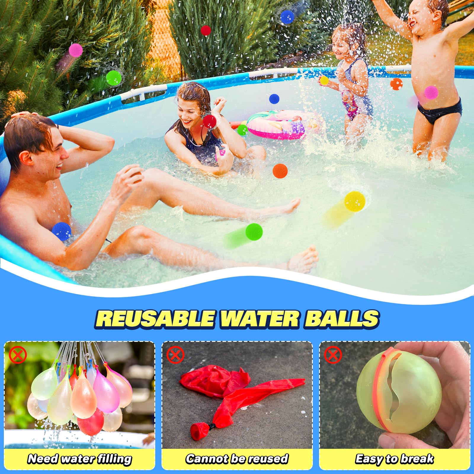 **60Pcs Reusable Water Balloons for Kids - Eco-Friendly Water Balls for Pool, Beach & Backyard Games | Splash Bombs for Summer Fun, Outdoor Water Play & Party Activities**