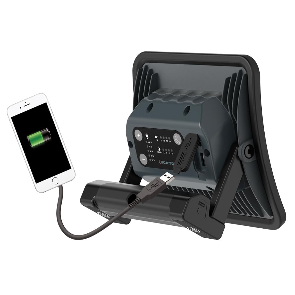 SCANGRIP NOVA R Rechargeable COB LED Floodlight - 2000 Lumens, Handheld Work Light with 5-Step Dimming, Powerful Built-in Magnet & USB Power Bank | IP67 Waterproof, Slim Compact Design for Long Runtime | Perfect for Automotive Repair, Construction Sites, Camping & Emergency Lighting