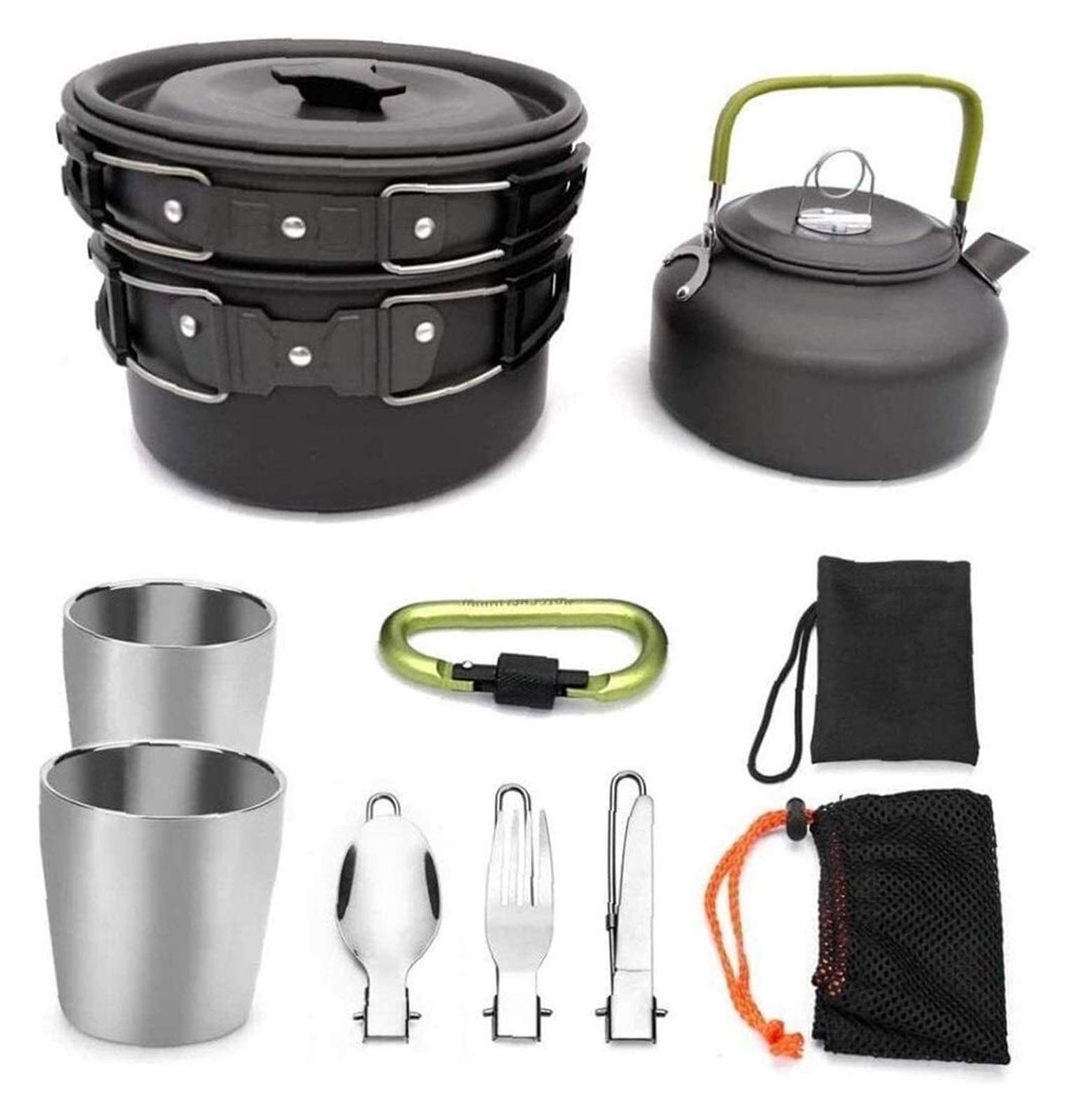 Lightweight Camping Cookware Set - Pots, Pans, Coffee Pot & Teapot with Cover - Portable Outdoor Cooking Supplies for Backpacking, Hiking & Picnics