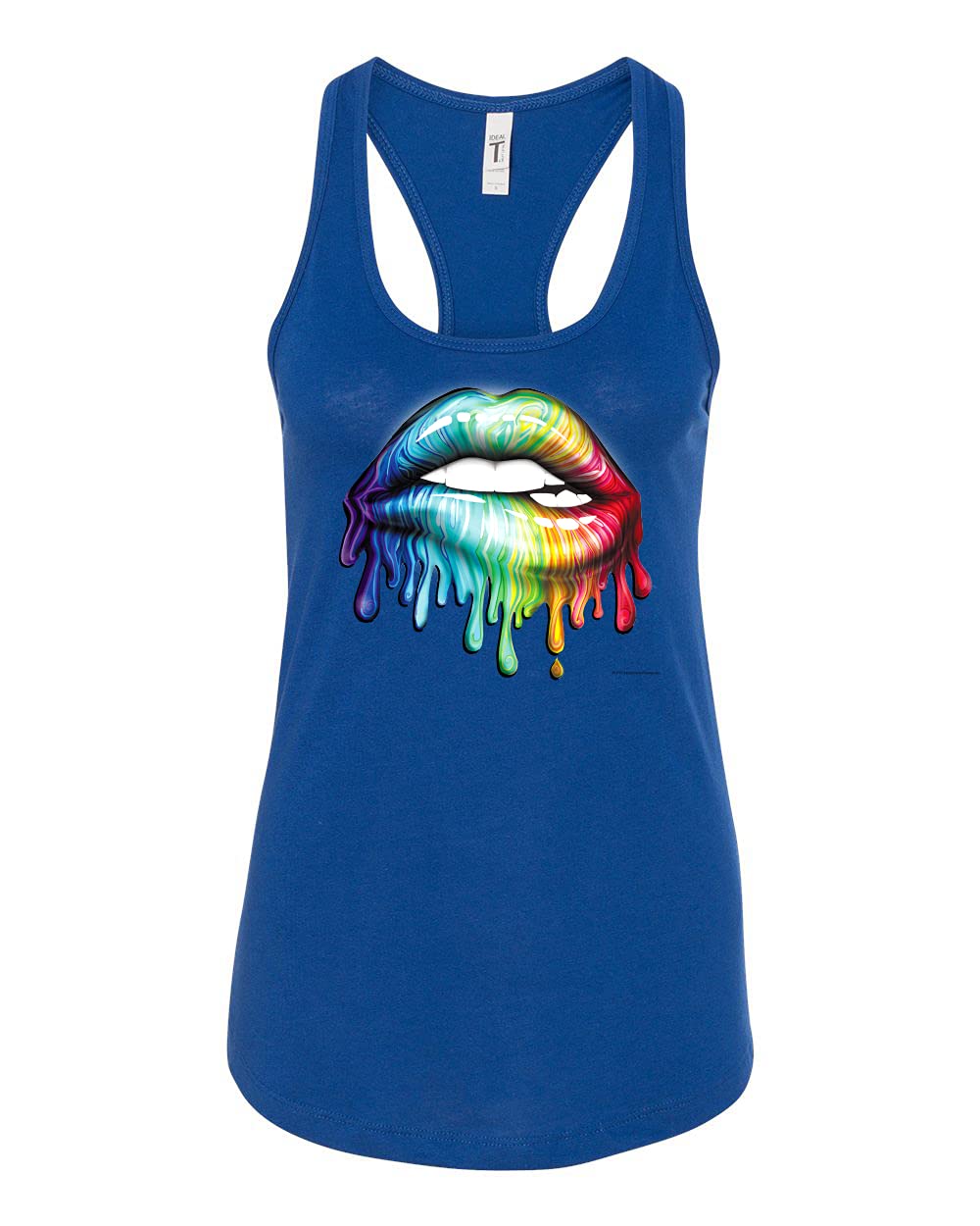 Vibrant Neon Rainbow Biting Lips Pop Culture Women's Racerback Tank Top - Perfect for Music Festivals, Parties & Summer Outfits