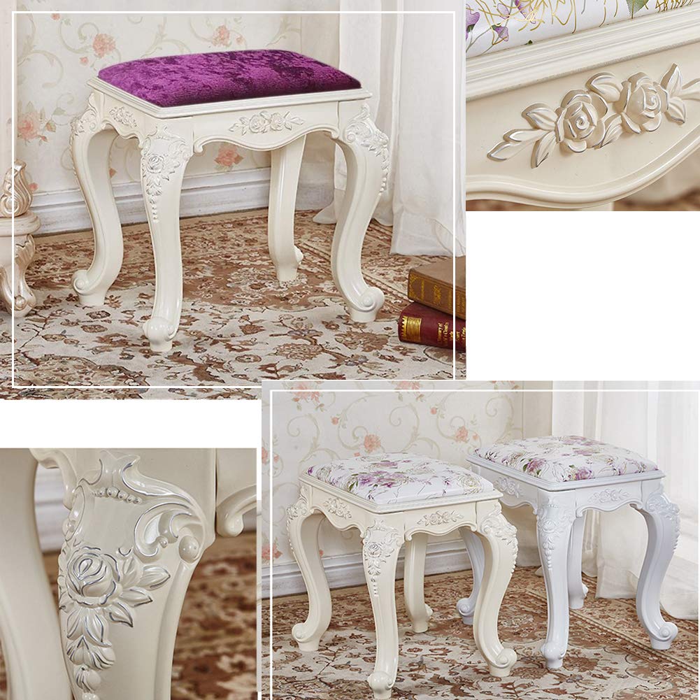 European Vanity Stool - Baroque Style Upholstered Makeup Chair with Steel Legs & High-Resilience Sponge for Dressing Room, Living Room, Bedroom | Perfect for Makeup, Piano Bench, Restaurant Seating & Home Decor