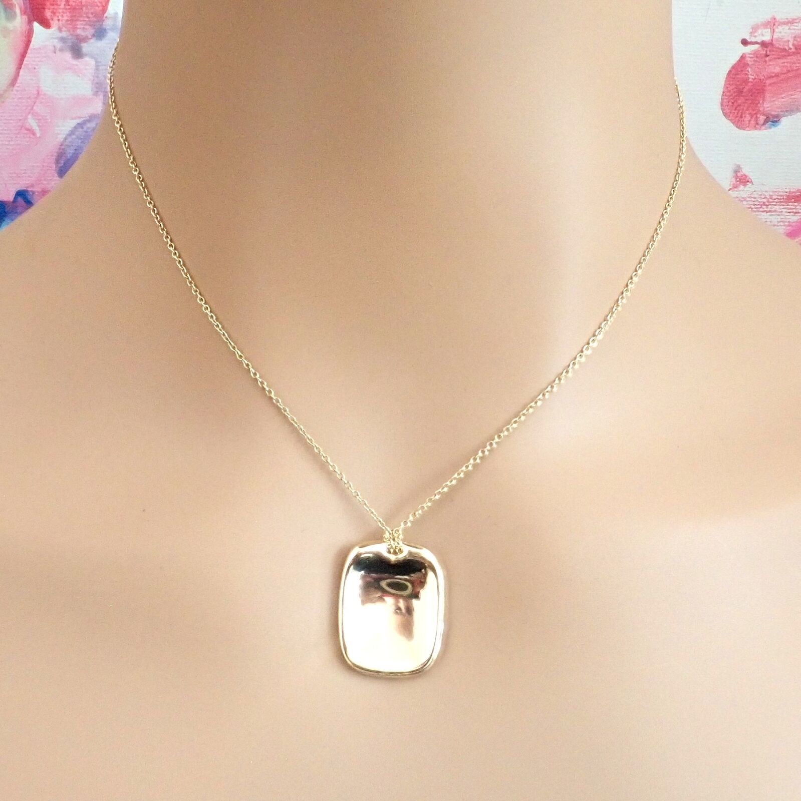 Tiffany & Co 18k Yellow Gold Rectangle Concave Disc ID Necklace - Elegant Personalized Jewelry for Women - Perfect for Gifts, Anniversaries & Special Occasions