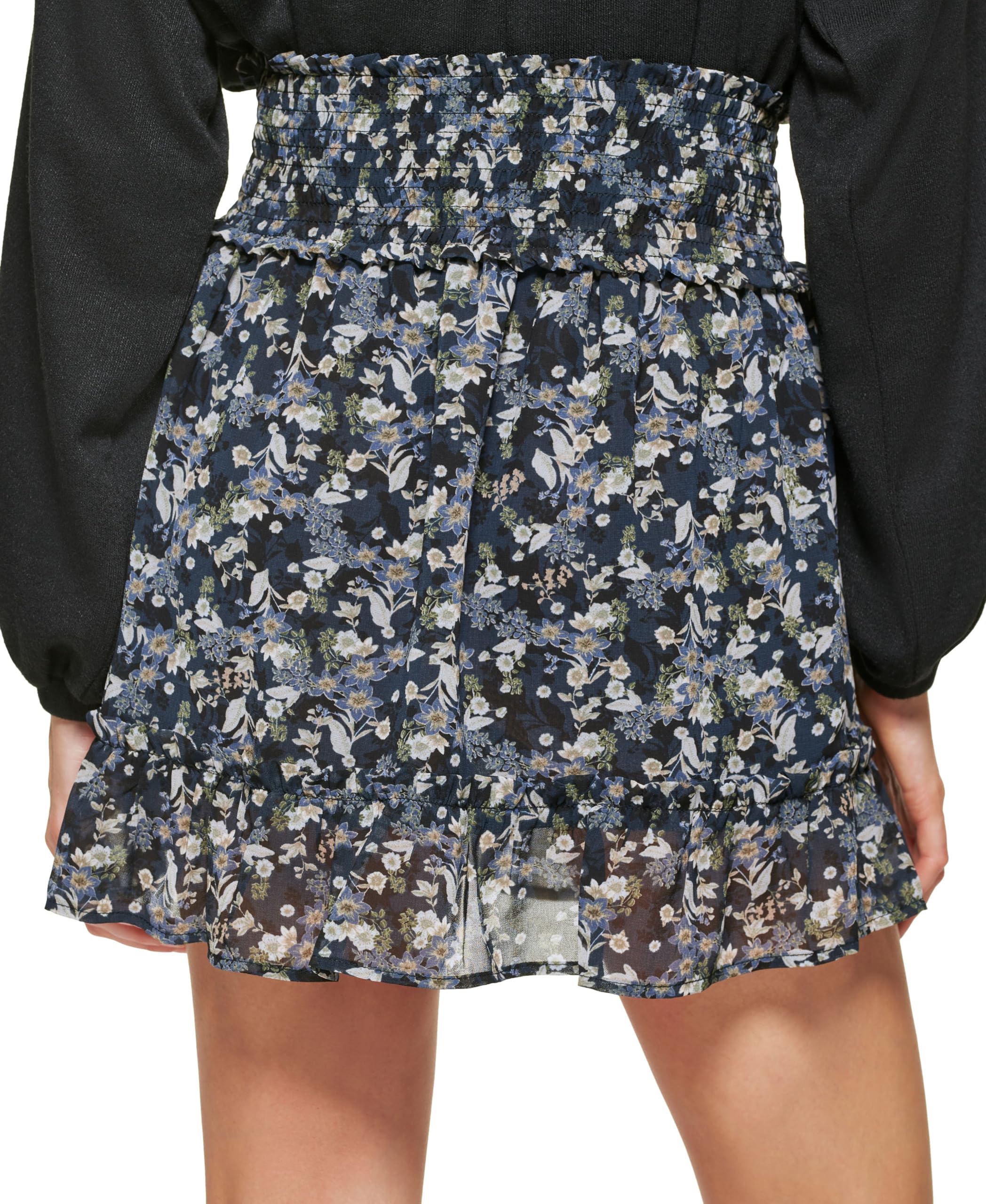 DKNY Jeans Women's Ruffle-Hem Mini Skirt - Black Indigo Multi, Size Small | Flirty Casual Skirt for Date Night, Parties & Summer Outfits