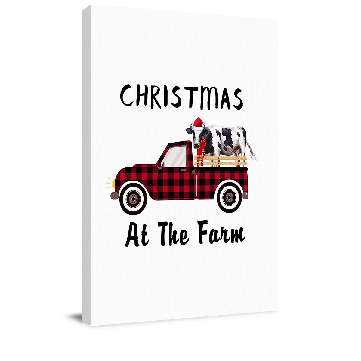 Buffalo Red Plaid Truck Canvas Wall Art - Christmas & Farmhouse Decor for Bedroom, Bathroom, Living Room - Framed Abstract Painting Print 24
