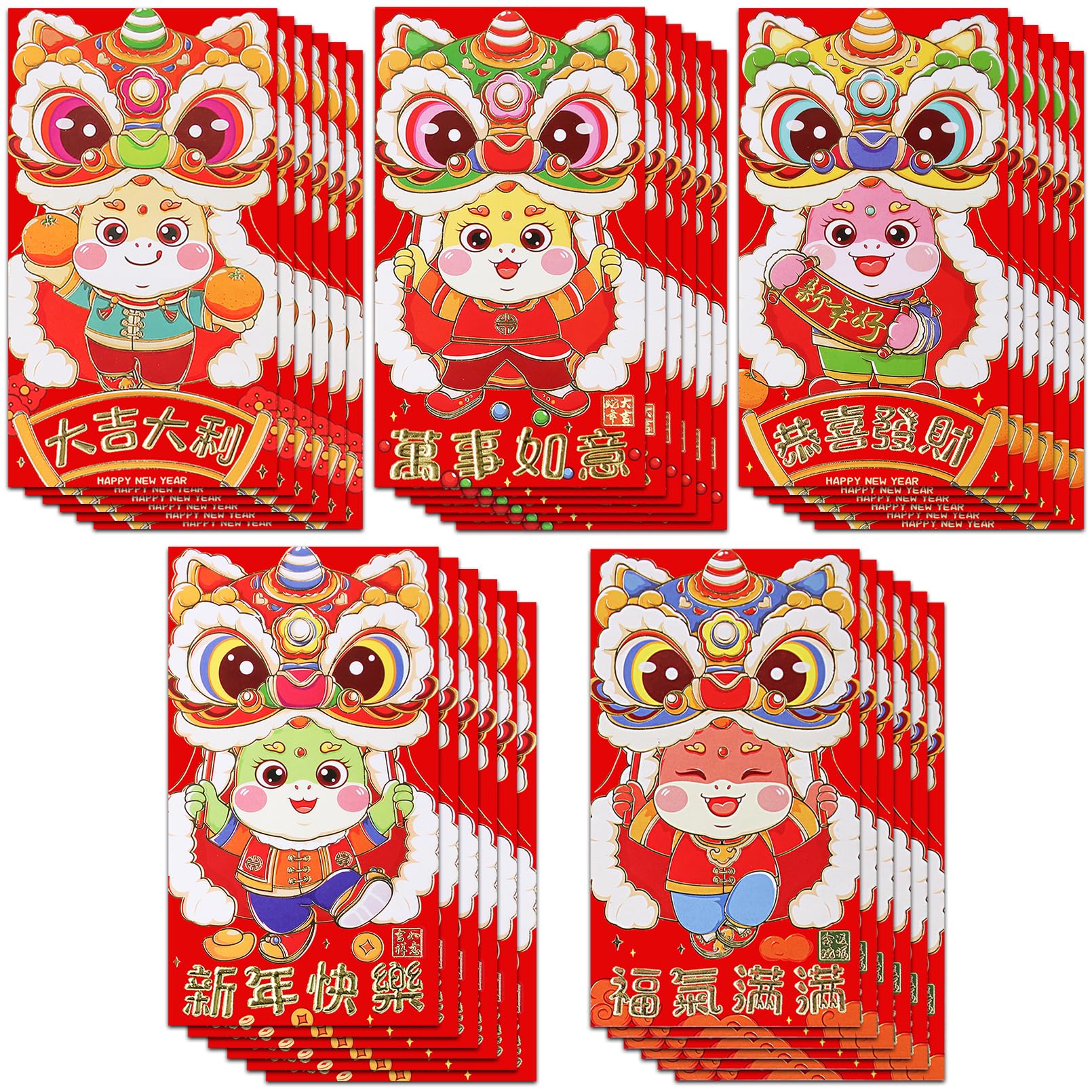 30PCS Chinese New Year Red Envelopes - Year of the Snake 2025 Lucky Money Envelopes (Hong Bao) for Cash Gifts - Traditional Chinese Spring Festival Celebration Supplies - Perfect for Lunar New Year, Weddings & Birthday Gifts