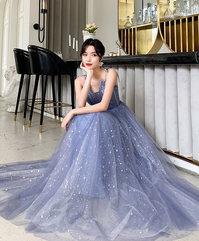 Elegant Blue Tulle Long Prom Dress | Formal Evening Gown for Women | Perfect for Homecoming, Prom Night & Special Occasions