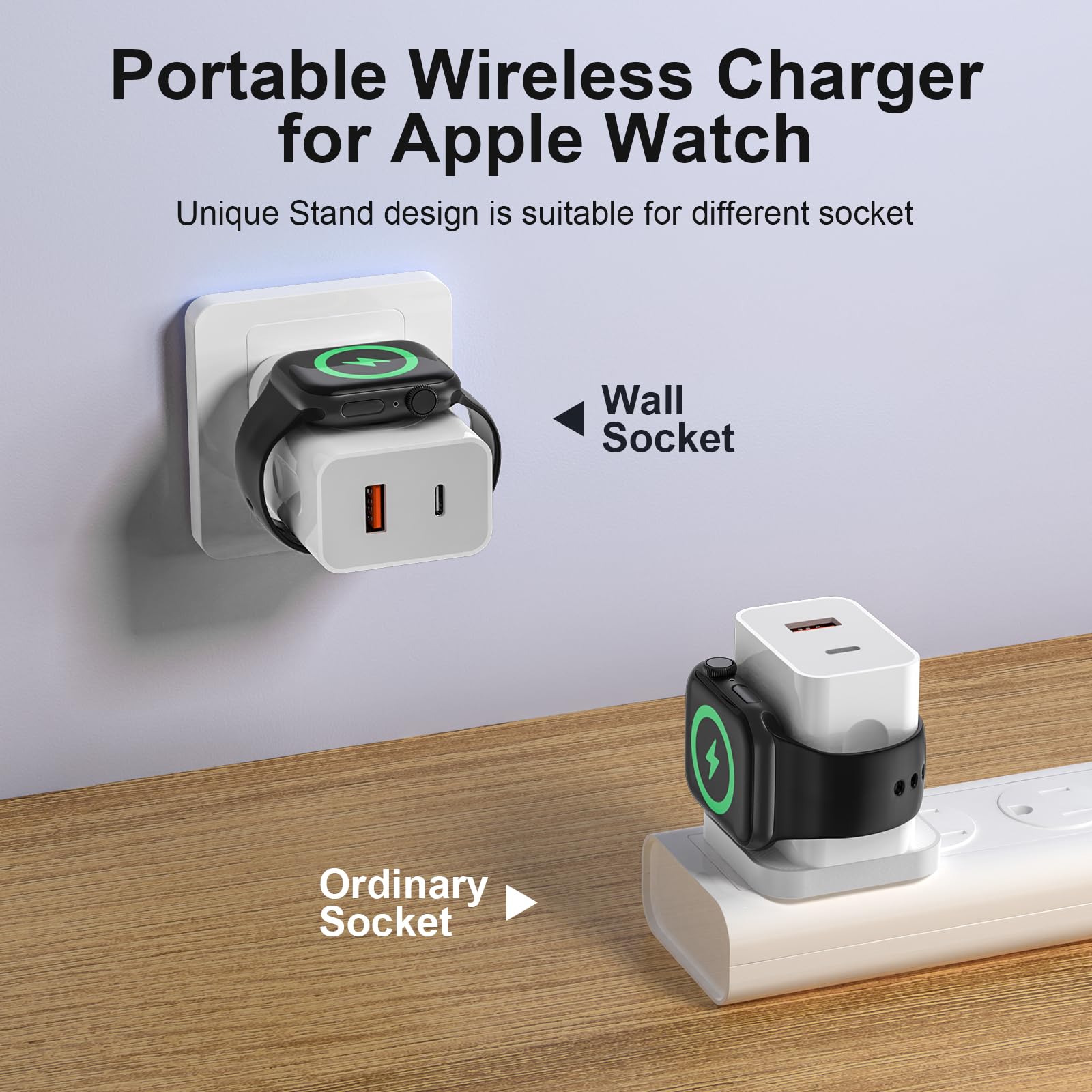 BEVIU 3-in-1 Fast Charging Station for Apple Watch & iPhone - 20W USB C PD Portable Charger with Magnetic Wireless Charging & Dual Ports | Travel-Friendly Power Adapter for Apple Watch Series & iPhone | Perfect for Home, Office & Car Charging