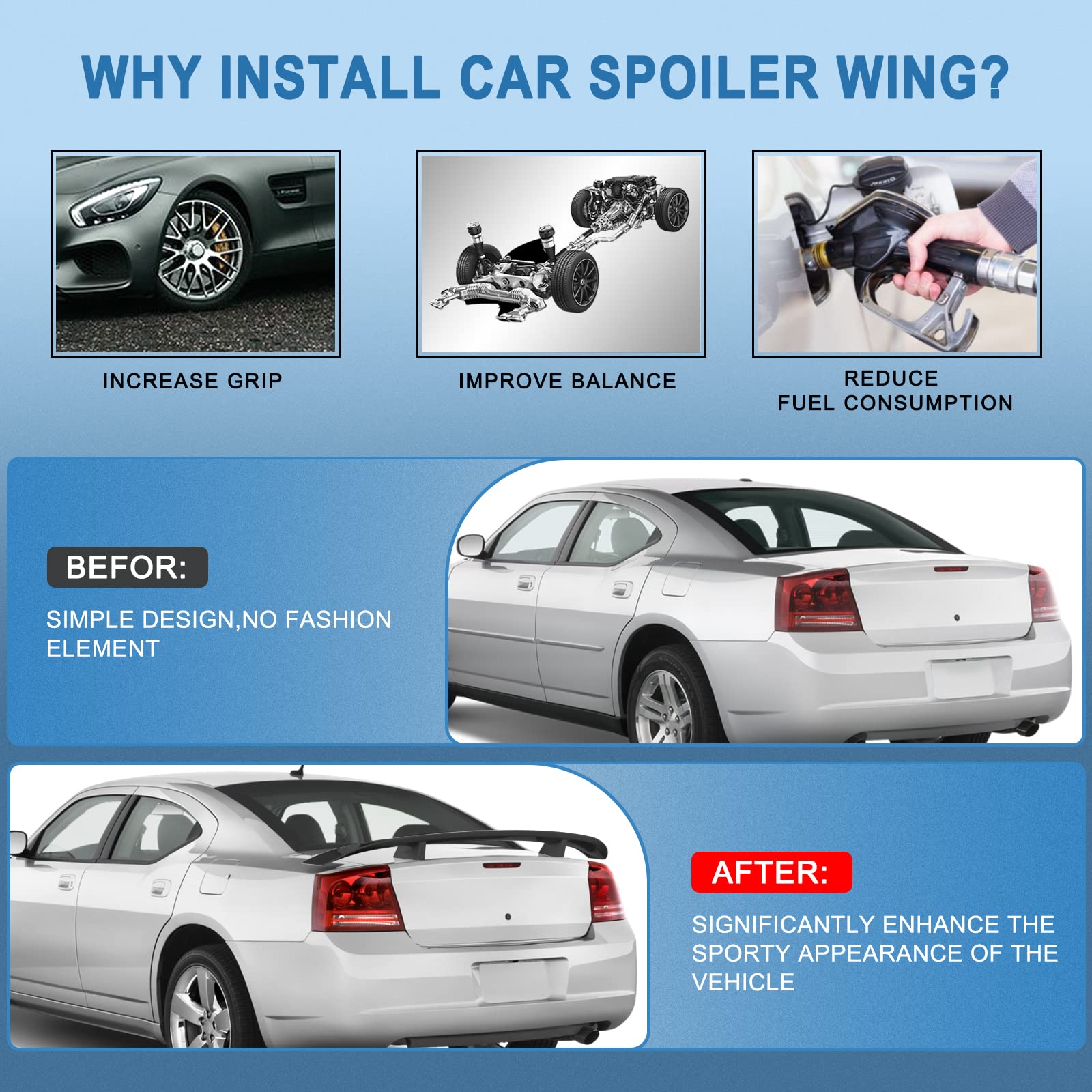 2006-2010 Dodge Charger Rear Trunk Spoiler Wing - High Performance Carbon Fiber Lip Spoiler for Sedan - Enhances Aerodynamics & Sporty Style (Perfect for Car Enthusiasts & Street Racing)