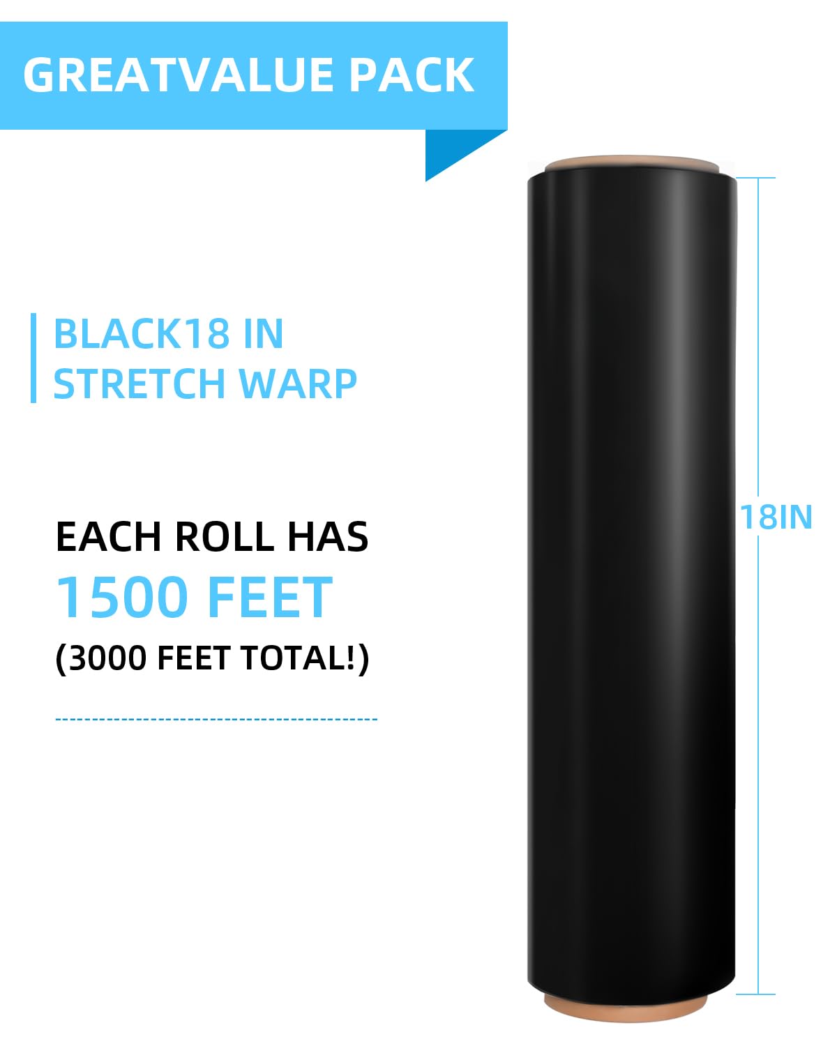 18 Inch Black Heavy Duty Stretch Wrap Roll - 1500ft 80 Gauge Industrial Strength Plastic Pallet Wrap for Shipping, Moving & Storage (4 Pack) - Perfect for Warehouse, Logistics & Home Use