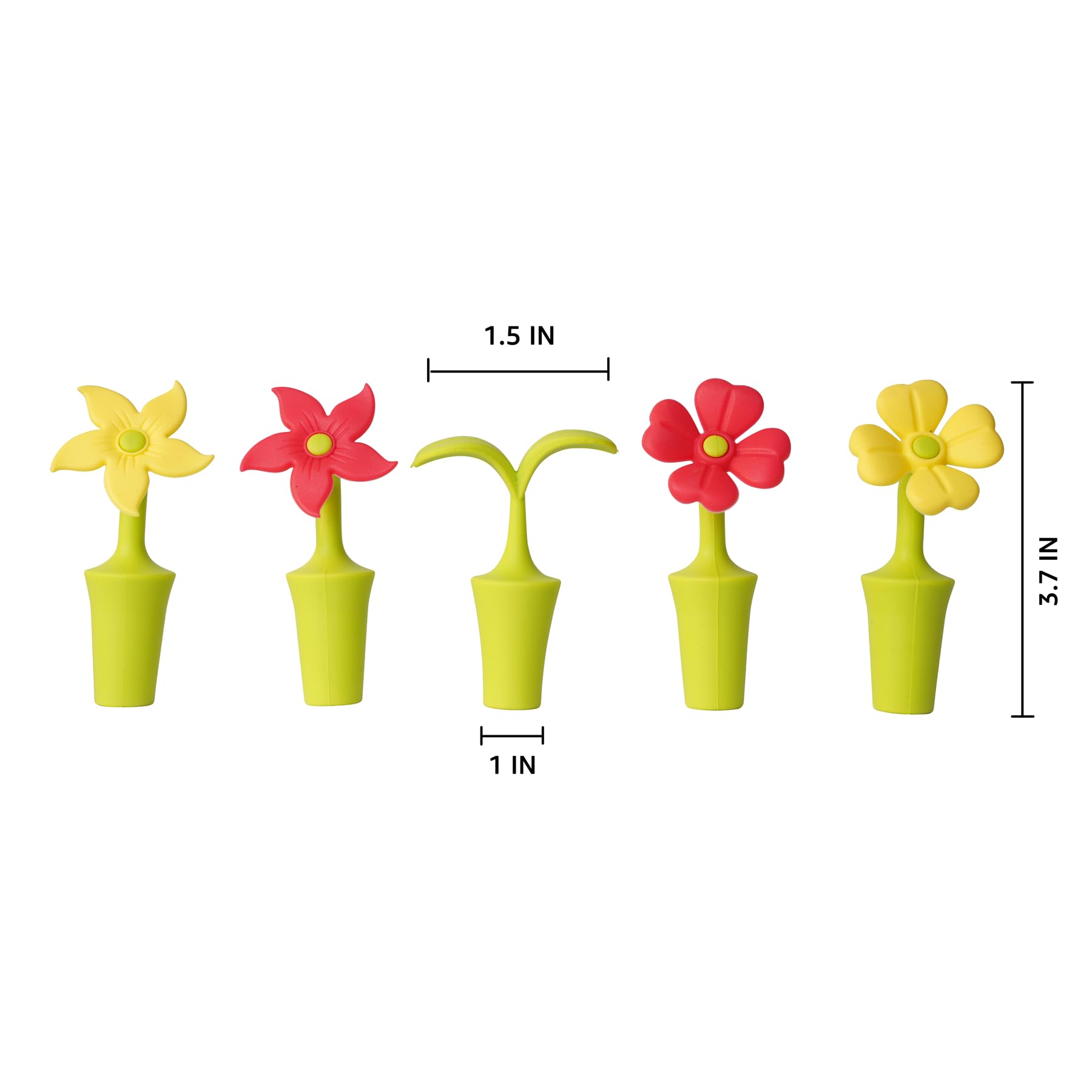 Premium Silicone Wine Bottle Stoppers - Set of 5 Flower-Designed Wine Corks & Sealers - Ideal Wine Accessories for Parties, Gifts & Home Bar Use