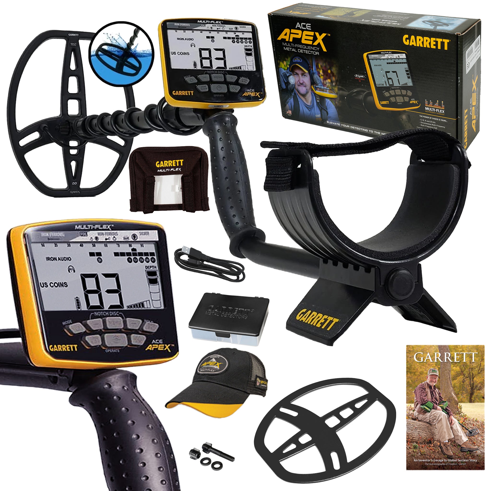 Garrett ACE APEX Metal Detector with 8.5 x 11 Multi Flex Raider Coil - Professional Waterproof Metal Detecting Equipment for Treasure Hunting, Beach, Gold & Coin Detection - Perfect for Outdoor Adventures & Archaeological Exploration