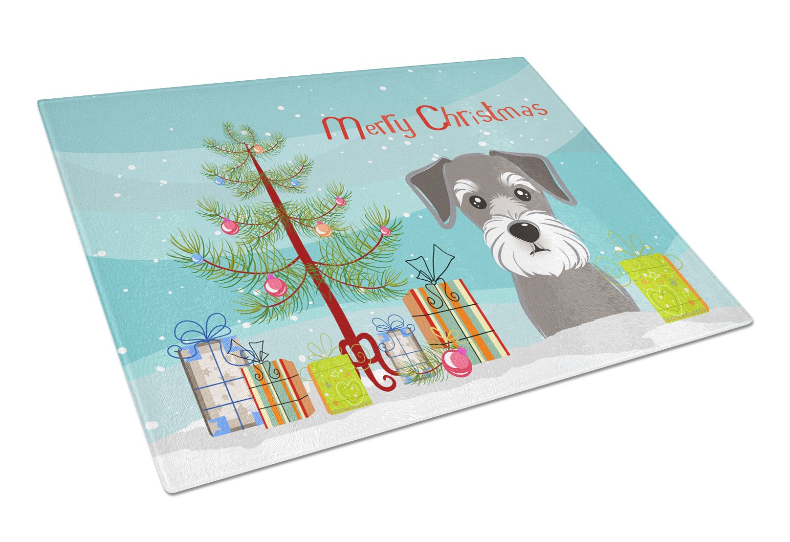 Christmas Tree and Schnauzer Tempered Glass Cutting Board - Large Decorative Kitchen Chopping & Serving Board for Holiday Entertaining - Perfect for Christmas Dinner Prep, Charcuterie Displays & Festive Decor