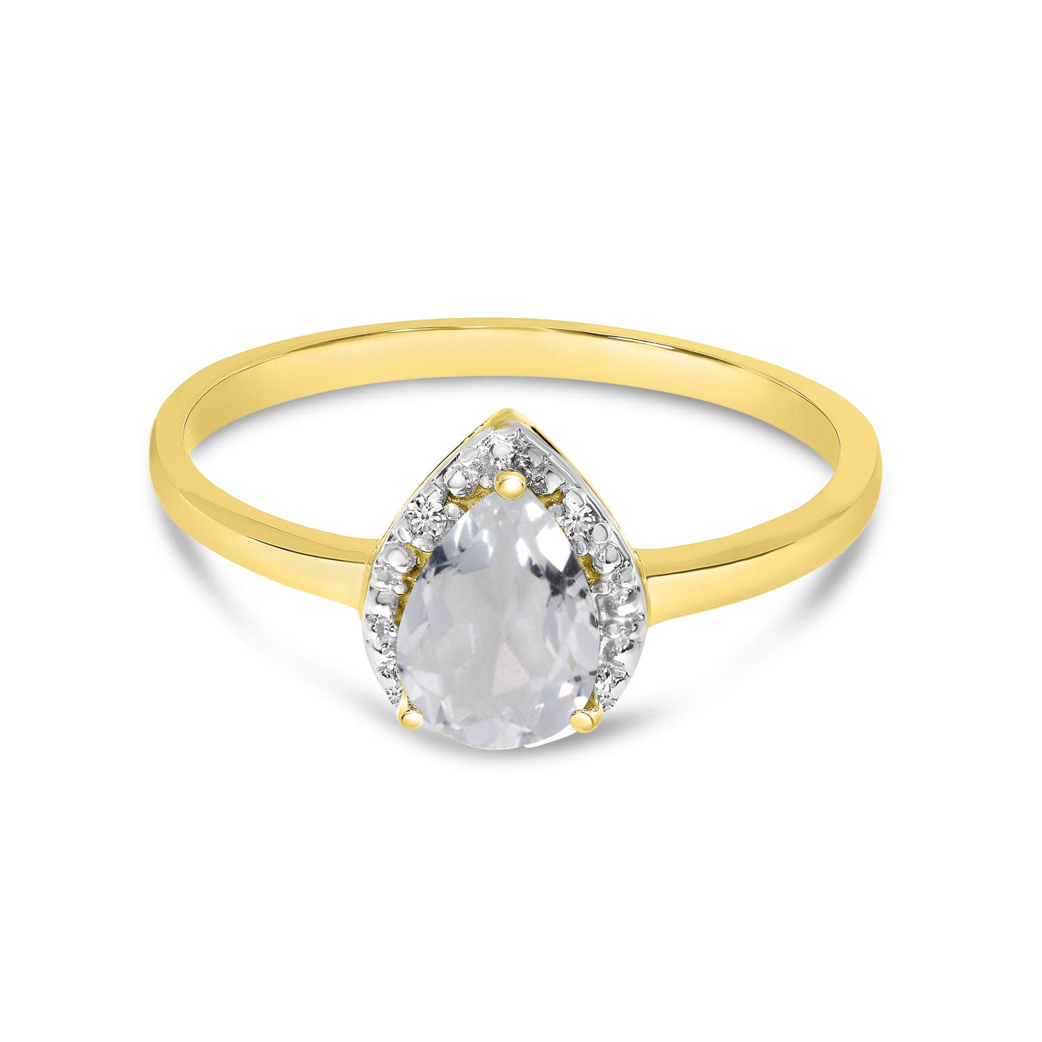 10K Yellow Gold Pear White Topaz and Diamond Ring for Women - Size 11 | Elegant Bridal Jewelry, Anniversary Gift, Engagement Ring, Promise Ring, Wedding Band
