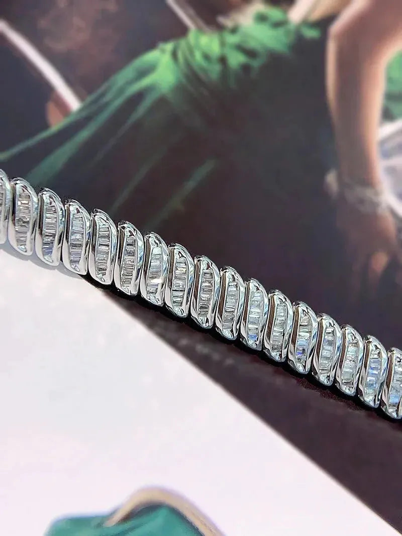 18K White Gold Diamond Bracelet for Women - Real Natural Diamonds, Wide Cuban Chain Design, Luxury Fashion Jewelry - Perfect for Parties, Weddings & Special Occasions