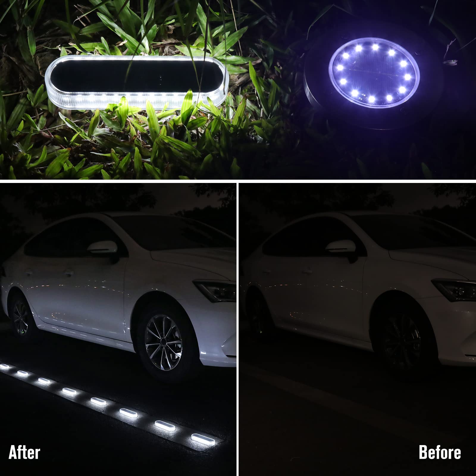 Solar LED Step Lights 4-Pack - Waterproof Outdoor Driveway Lights for Concrete Steps (White) - Perfect for Walkways & Gardens