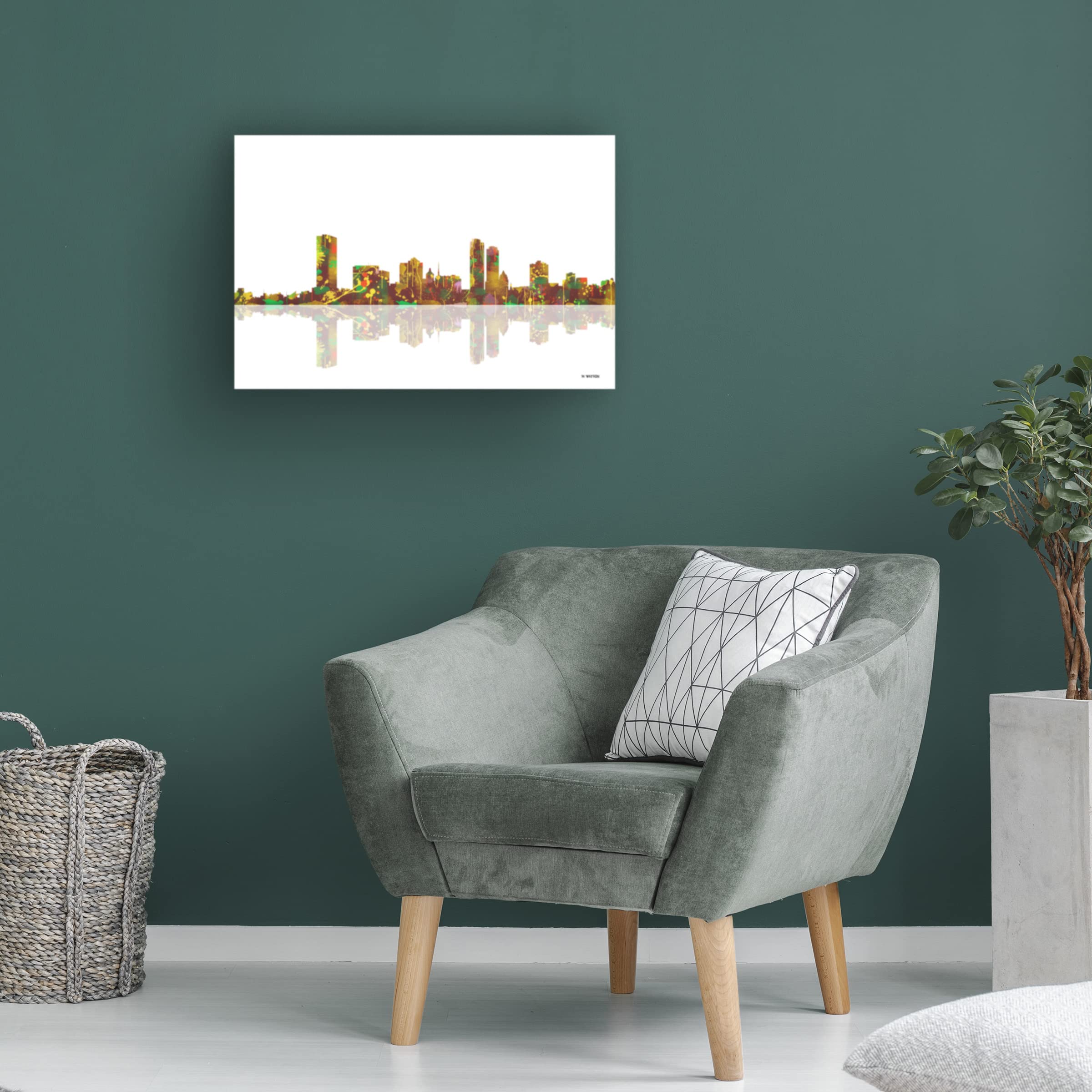 Trademark Fine Art 'Milwaukee Wisconsin Skyline 1' Canvas Wall Art by Marlene Watson - 30x47 Inches, Modern Cityscape Painting for Living Room, Office & Home Decor