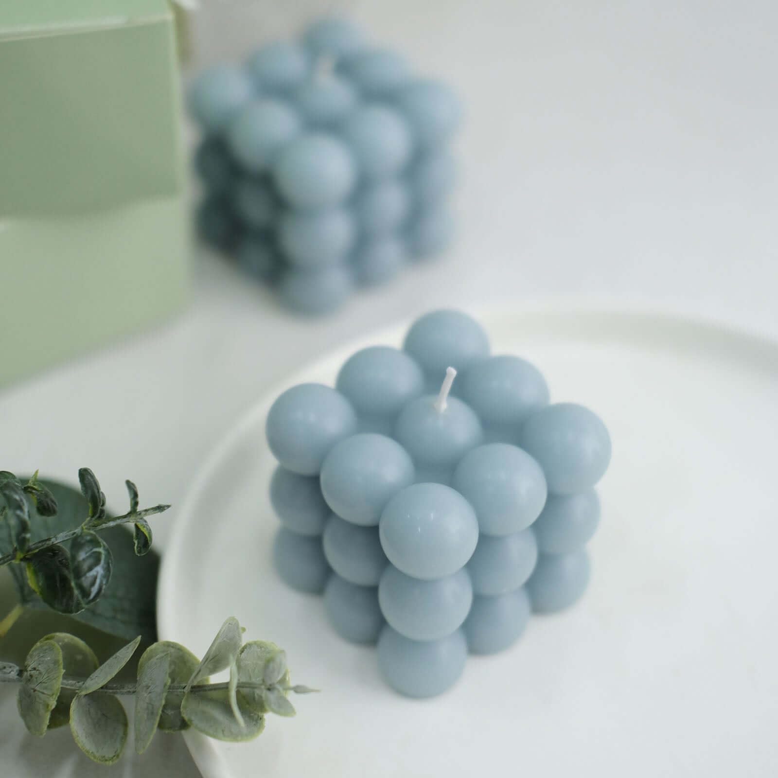 Efavormart 2 Pack Dusty Blue 2 Inch Bubble Cube Paraffin Wax Candles - Unscented Square Pillar Candles for Wedding Decor, Party Favors & Home Decoration