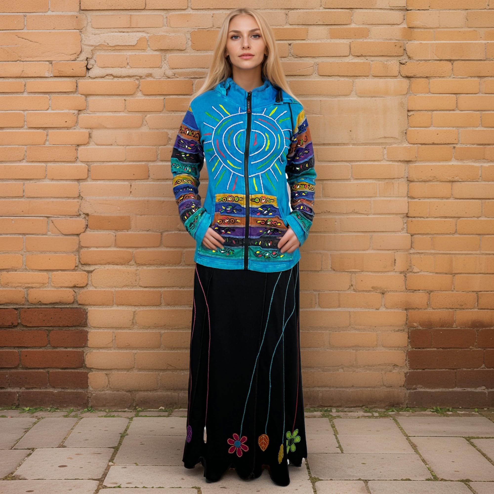 Agan Traders 2025 Spring Women's Zip Up Hoodie Jacket - Lightweight Gypsy Brush Painted Sweatshirt with Detachable Pixie Hood | Perfect for Casual Wear, Music Festivals & Boho Style Outfits