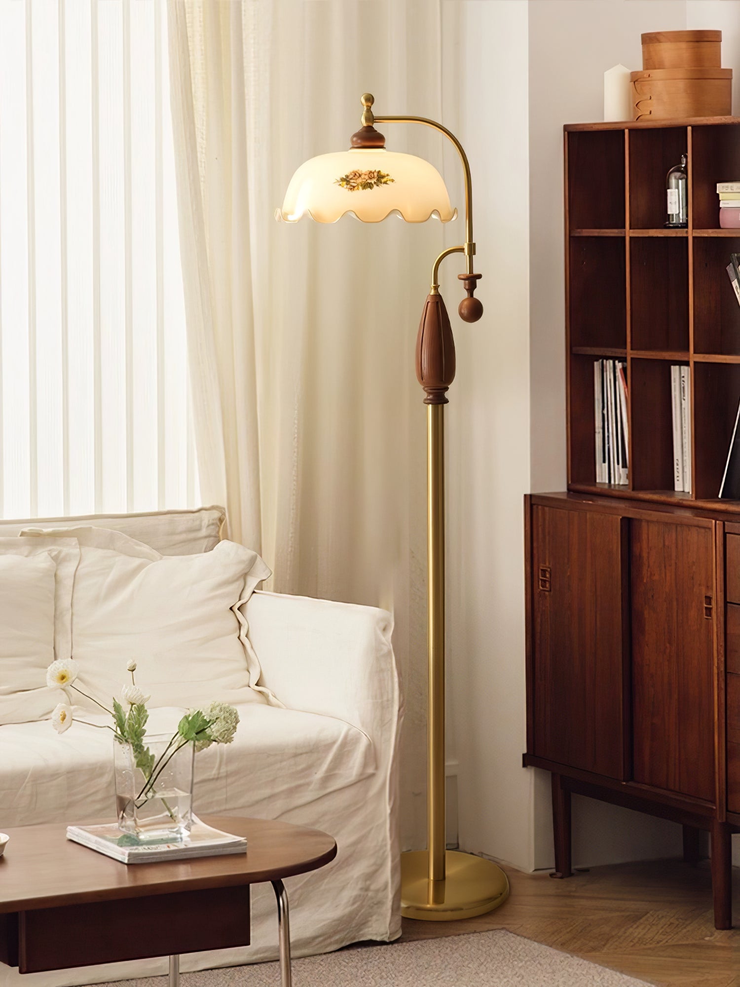 Heritage Bloom Floor Lamp - Modern LED Standing Light for Living Room, Bedroom & Office - Adjustable Brightness & Warm White Light