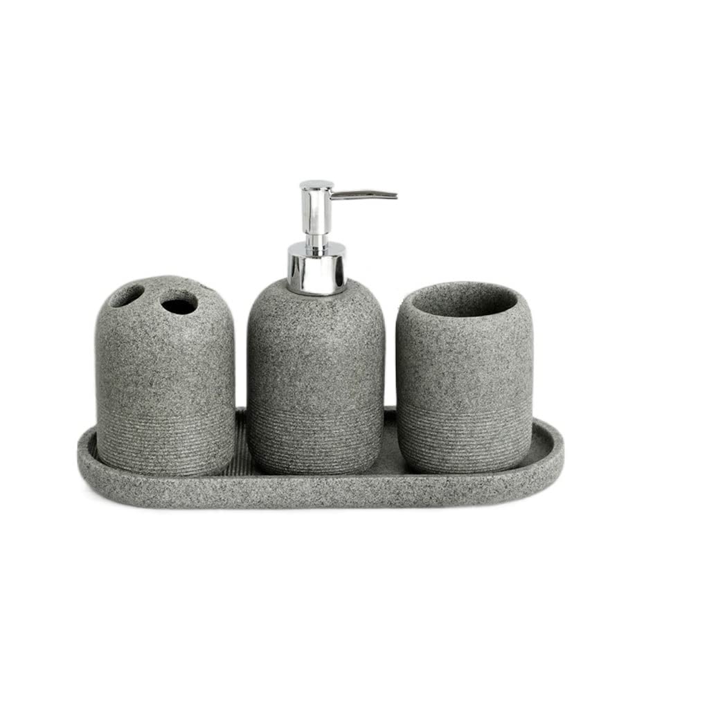Resin Soap Dispenser Set - 4-Piece Bathroom & Kitchen Soap Dispenser with Toothbrush Cup & Soap Dish, Perfect for Hand Sanitizer, Shampoo & Liquid Soap (X-Small) - Ideal for Home, Hotel & Restaurant Use