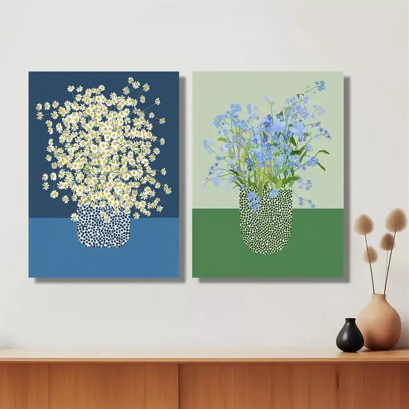 2-Piece Chamomile Flowers Abstract Canvas Wall Art Set - 50x75cm Framed High-Quality Print, 100% Australian Made, Ready to Hang - Perfect for Living Room, Bedroom & Office Decor