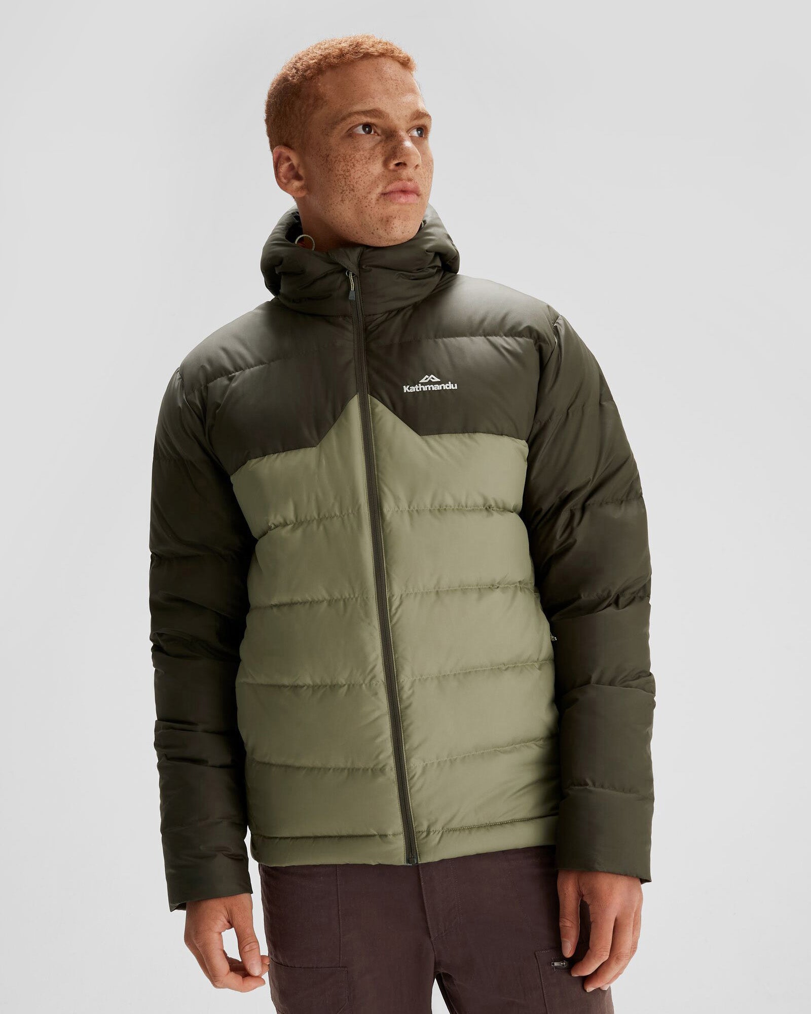 Men's Epiq Hooded Down Jacket - Waterproof Winter Coat for Outdoor Activities (Beech/Dark Moss) - Perfect for Hiking, Camping & Cold Weather Adventures