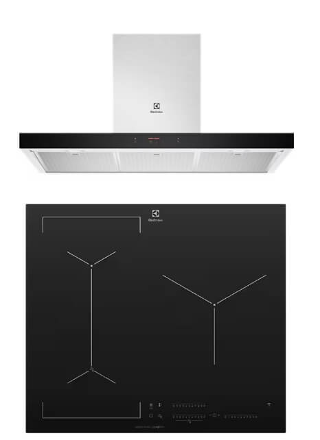 Electrolux ECT9740S 90cm UltimateTaste 500 Stainless Steel Chimney Cooker Hood & EHI635BE 60cm UltimateTaste 700 3-Zone Induction Cooktop - Modern Kitchen Appliances for Home Cooking and Ventilation