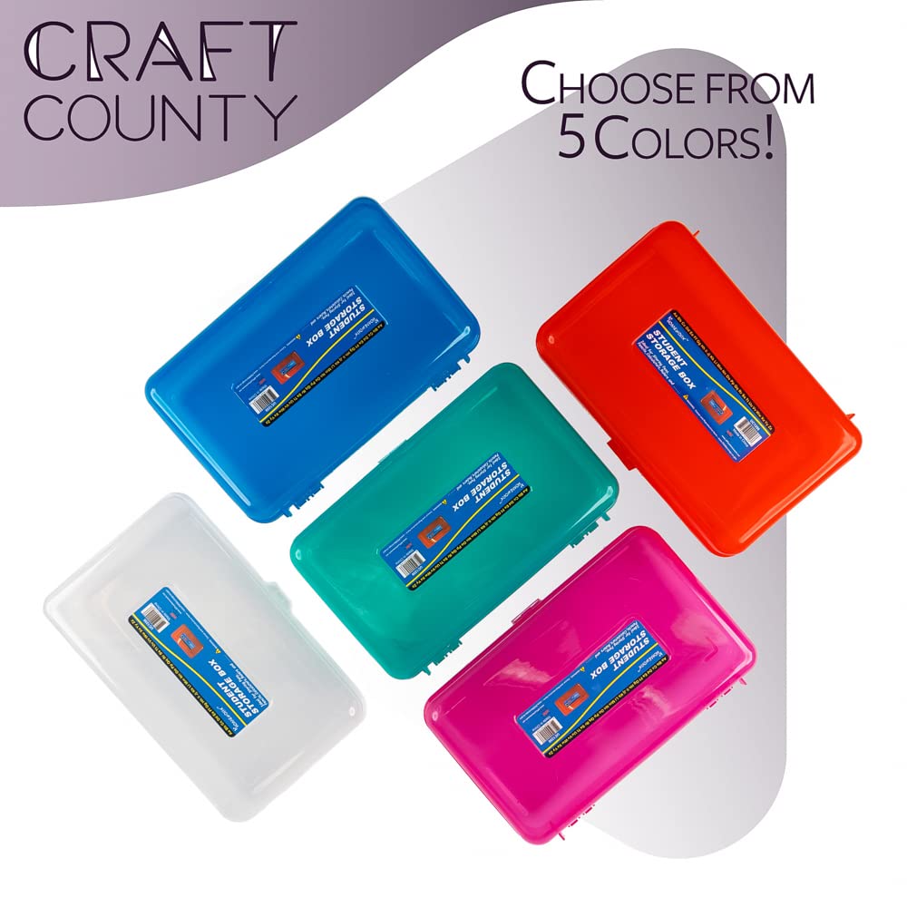Craft County Clear Plastic Pencil Box - Colorful School & Office Supplies Organizer for Pens, Pencils, Art Tools - Perfect for Students, Teachers & Artists (Pink)