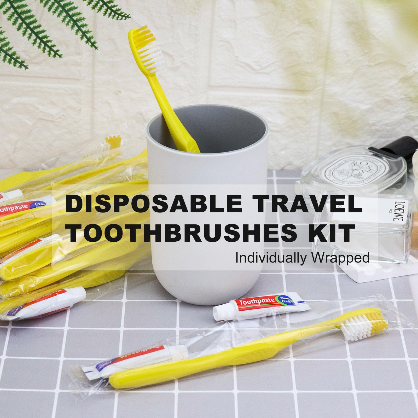 200 Pack Disposable Toothbrushes with Toothpaste - Individually Wrapped Travel Toothbrush Kit in Bulk (Yellow, Hollow Handle) for Travel, Hotels, Nursing Homes, Homeless Shelters & Charity Donations - Perfect for Hygiene Kits, Emergency Preparedness & On-the-Go Oral Care