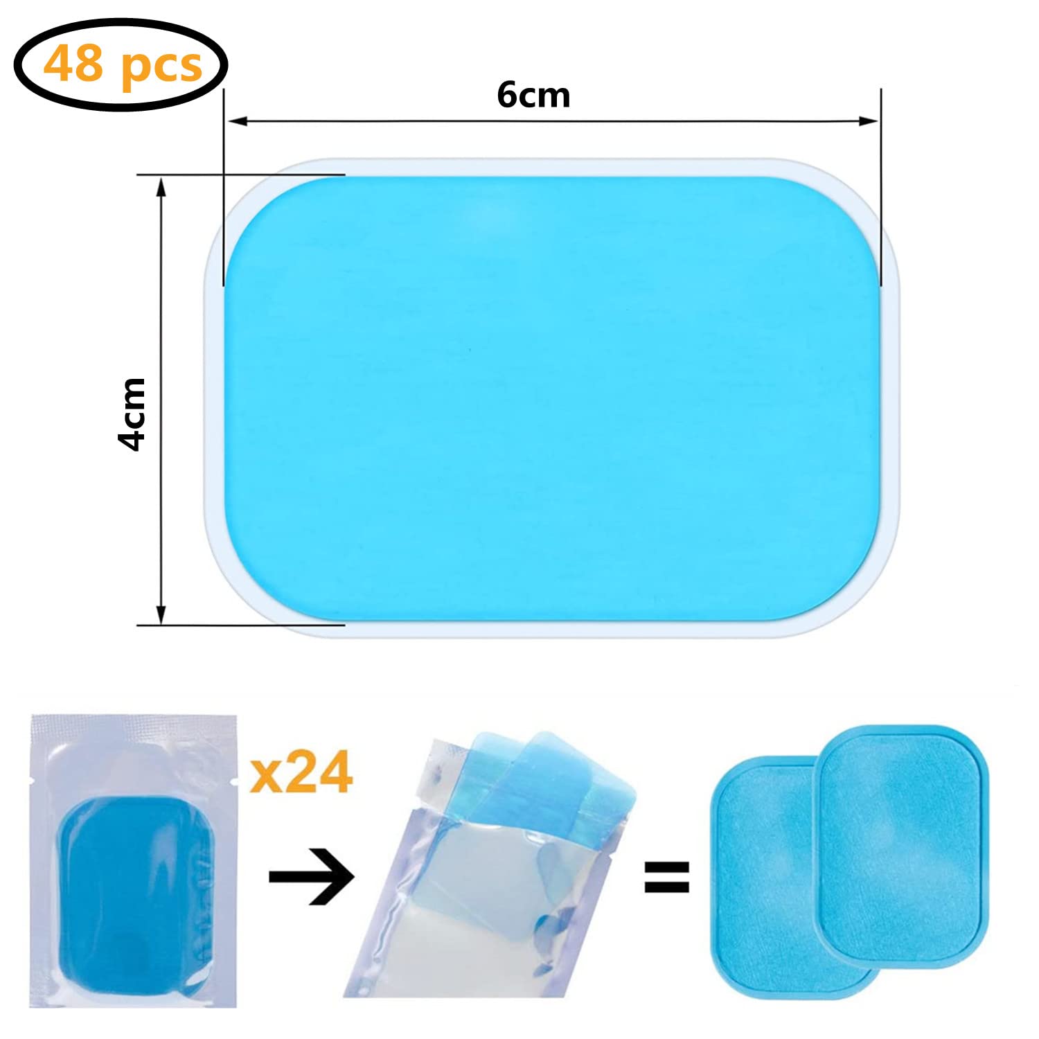 LATRAT 48 Pcs Reusable Hydrogel Gel Pads Replacement for Muscle Stimulator, Abdominal Toning Device, EMS Electrode Pads - Perfect for Home Workouts, Physical Therapy & Pain Relief