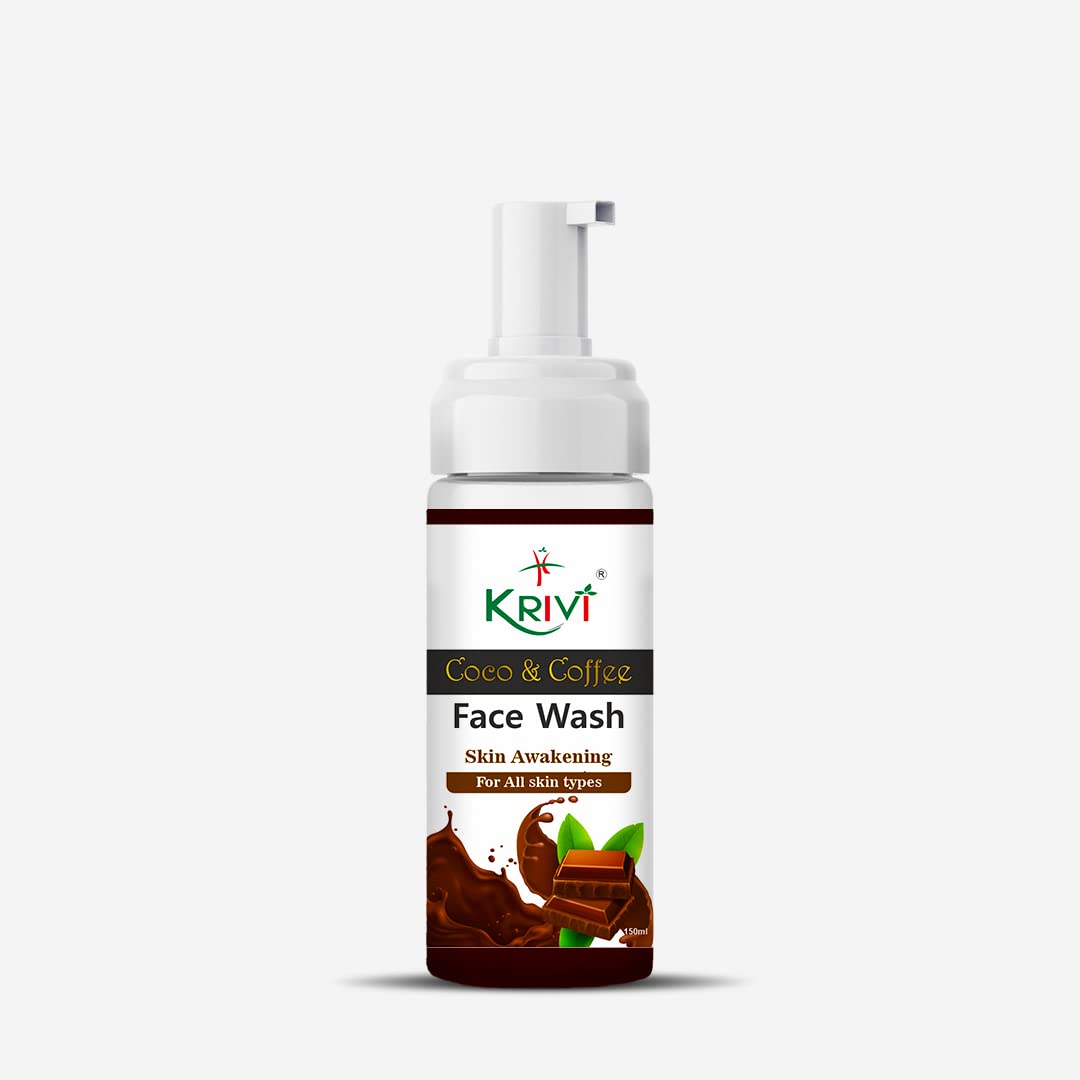 KRIVI Natural Brightening Face Wash with Coconut Extract, Coffee Extract, Vitamin E, Tea Tree Oil & Vitamin B5 - Paraben-Free 150ml for Glowing Skin | Daily Cleansing & Hydration for All Skin Types