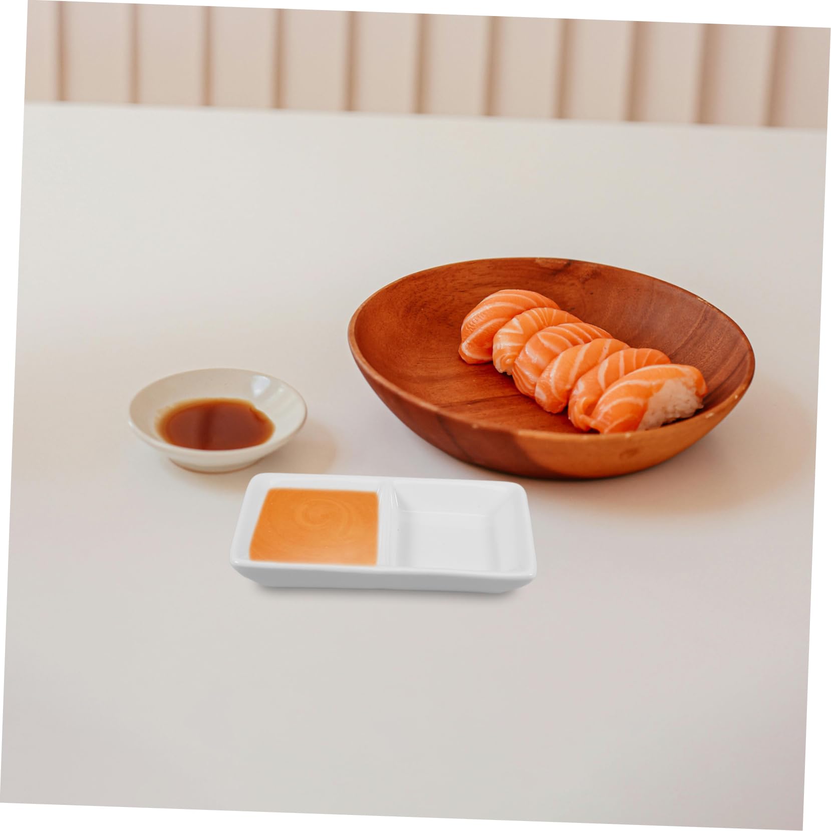 Cabilock 2-Compartment Porcelain Dipping Sauce Bowls - Mini Divided Condiment Dishes for Sushi, Dumplings & Appetizers - White Ceramic Tasting Saucers for Parties & Dining