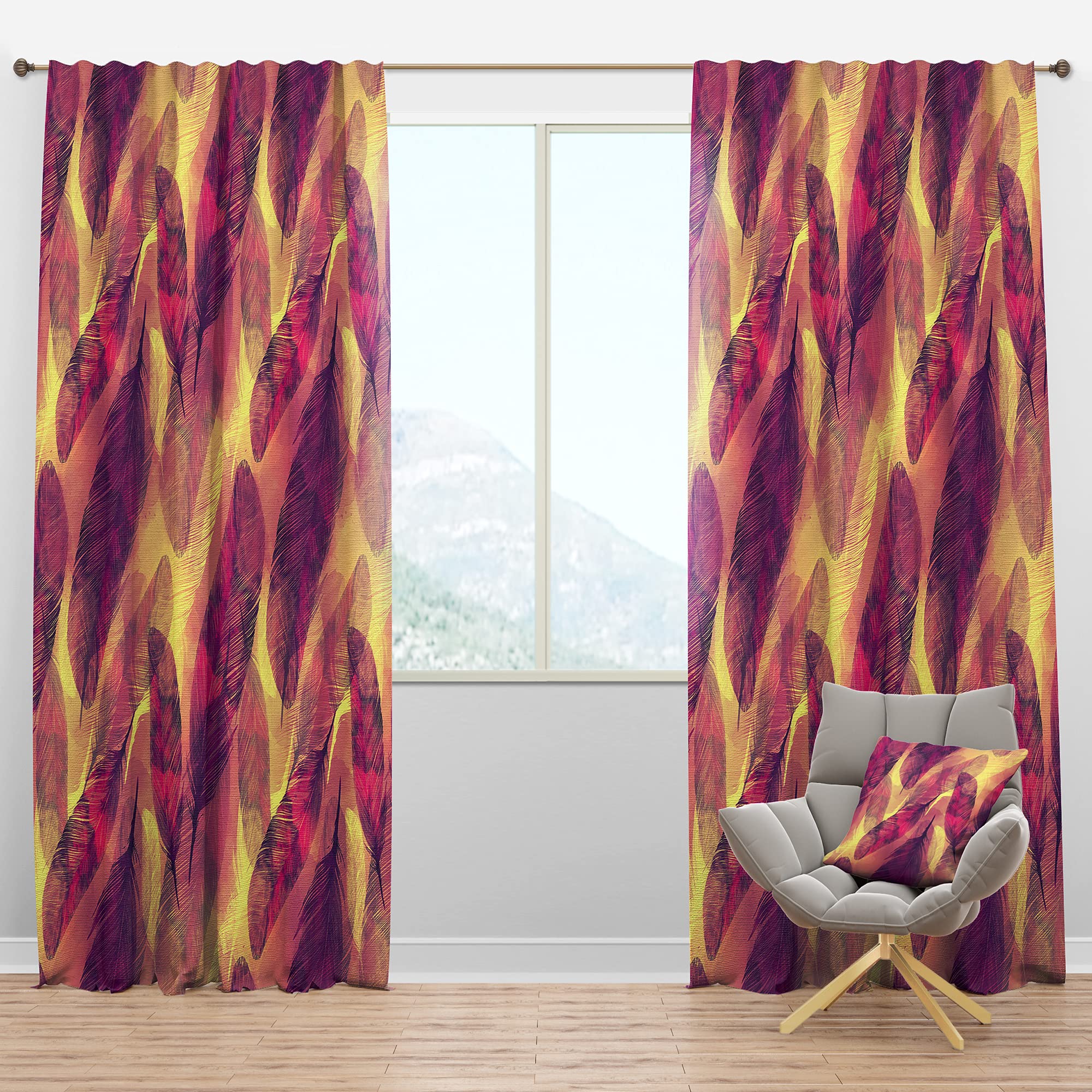 DesignQ Blackout Curtains 'Feathers Boho Pattern' - Thermal Insulated Room Darkening Drapes for Bedroom & Living Room - Single Panel 52x84 Inches - Perfect for Home Decor, Privacy & Energy Efficiency