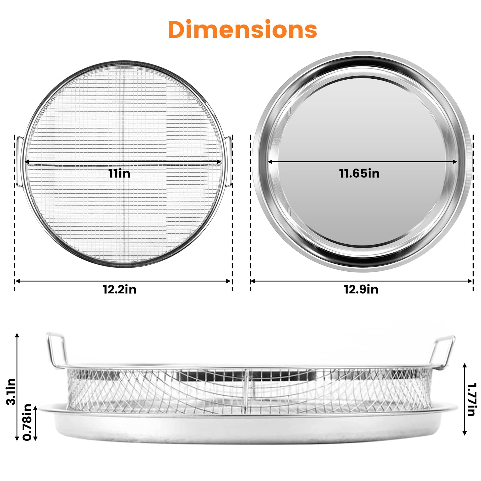 2-Piece Non-Stick Stainless Steel Air Fryer Basket Set for Ovens - 12.9