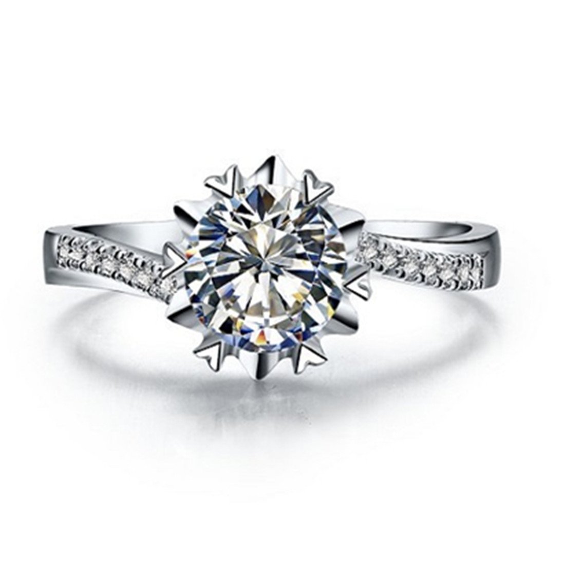 Moissanite Diamond Engagement Ring for Women - 3-Stone Snowflake Micro Paved White Gold Ring | Wedding, Proposal, Anniversary Gift