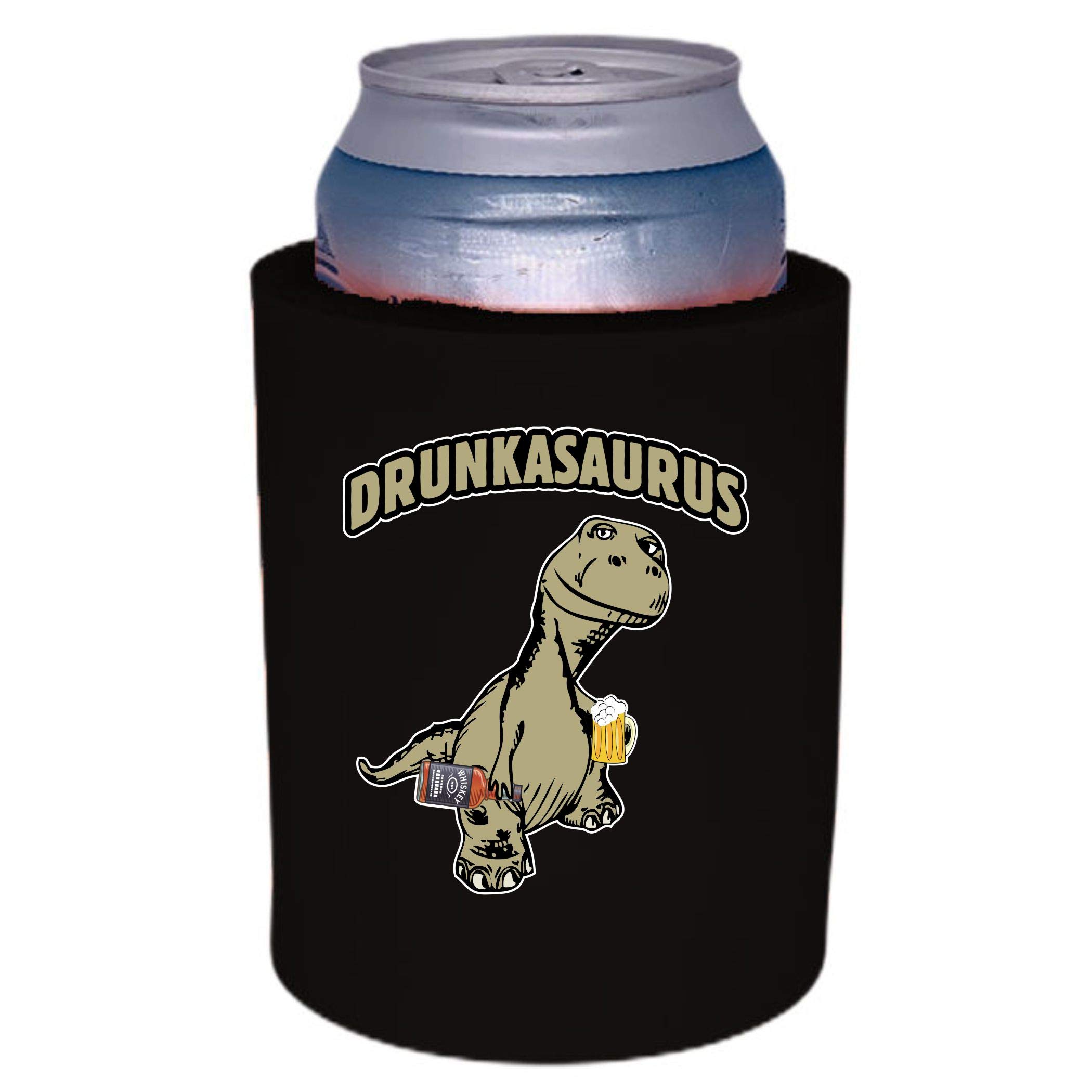 Drunkasaurus Insulated Beer Can Cooler - Thick Foam Koozie for Cans (Black, 1-Pack) | Keep Drinks Cold at BBQs, Tailgates & Outdoor Parties
