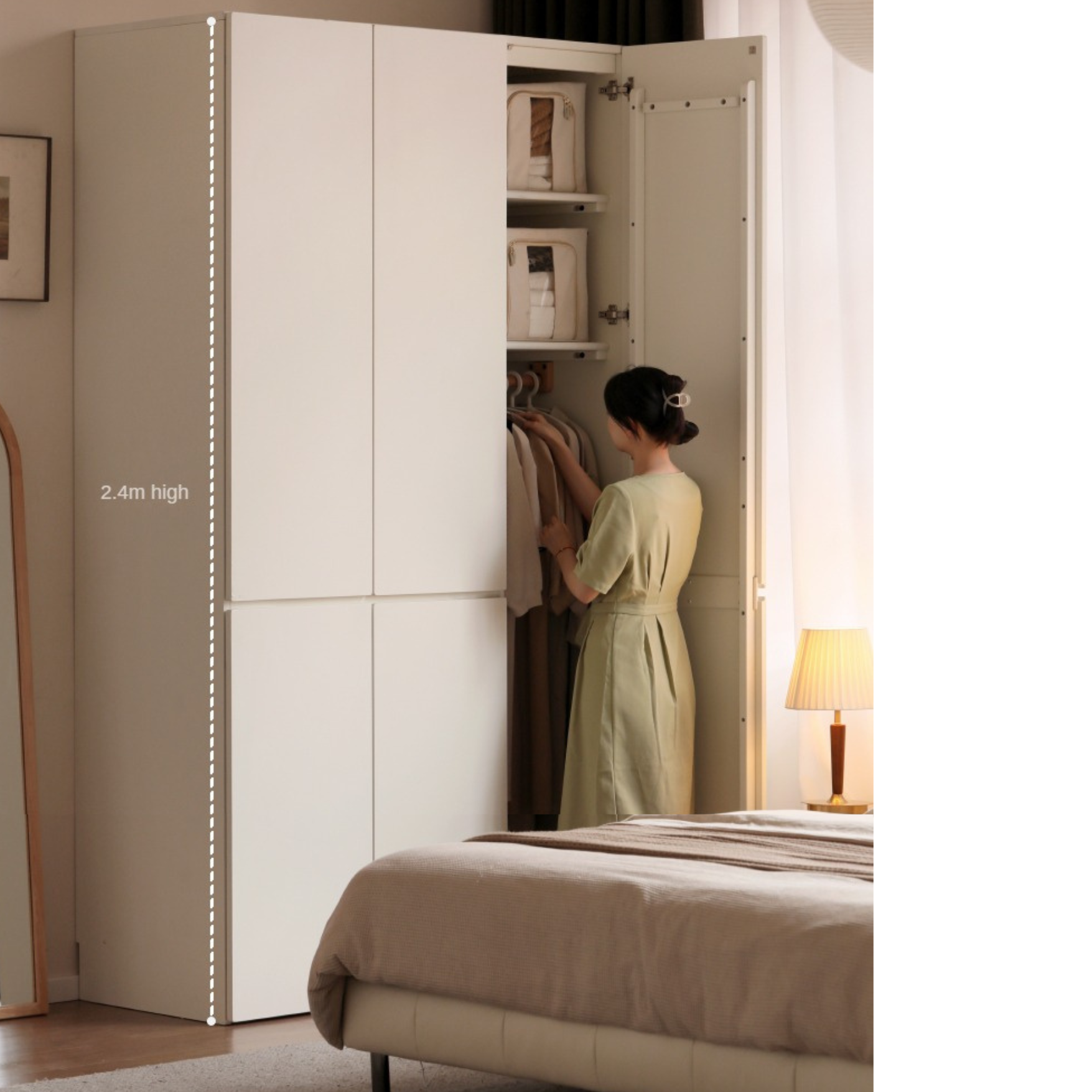 Pine Solid Wood Sectional Large Wardrobe - Cream Style Modern Closet for Bedroom & Living Room Storage Organization