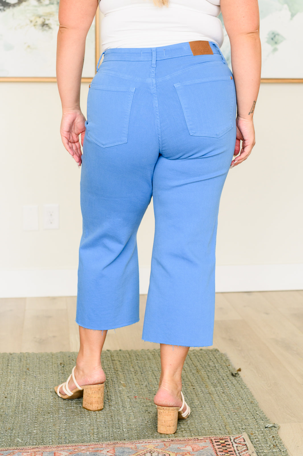 Judy Blue Lisa High Rise Control Top Wide Leg Crop Jeans - Sky Blue | Comfortable Stretch Denim for Women | Perfect for Casual Wear, Office & Date Nights