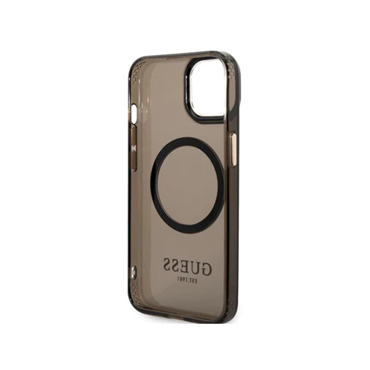 GUESS Ring Edition Shockproof Phone Case for iPhone 14 - Slim Protective Cover with Grip Ring Stand (Pink/Gold) - Perfect for Work, Travel & Everyday Use