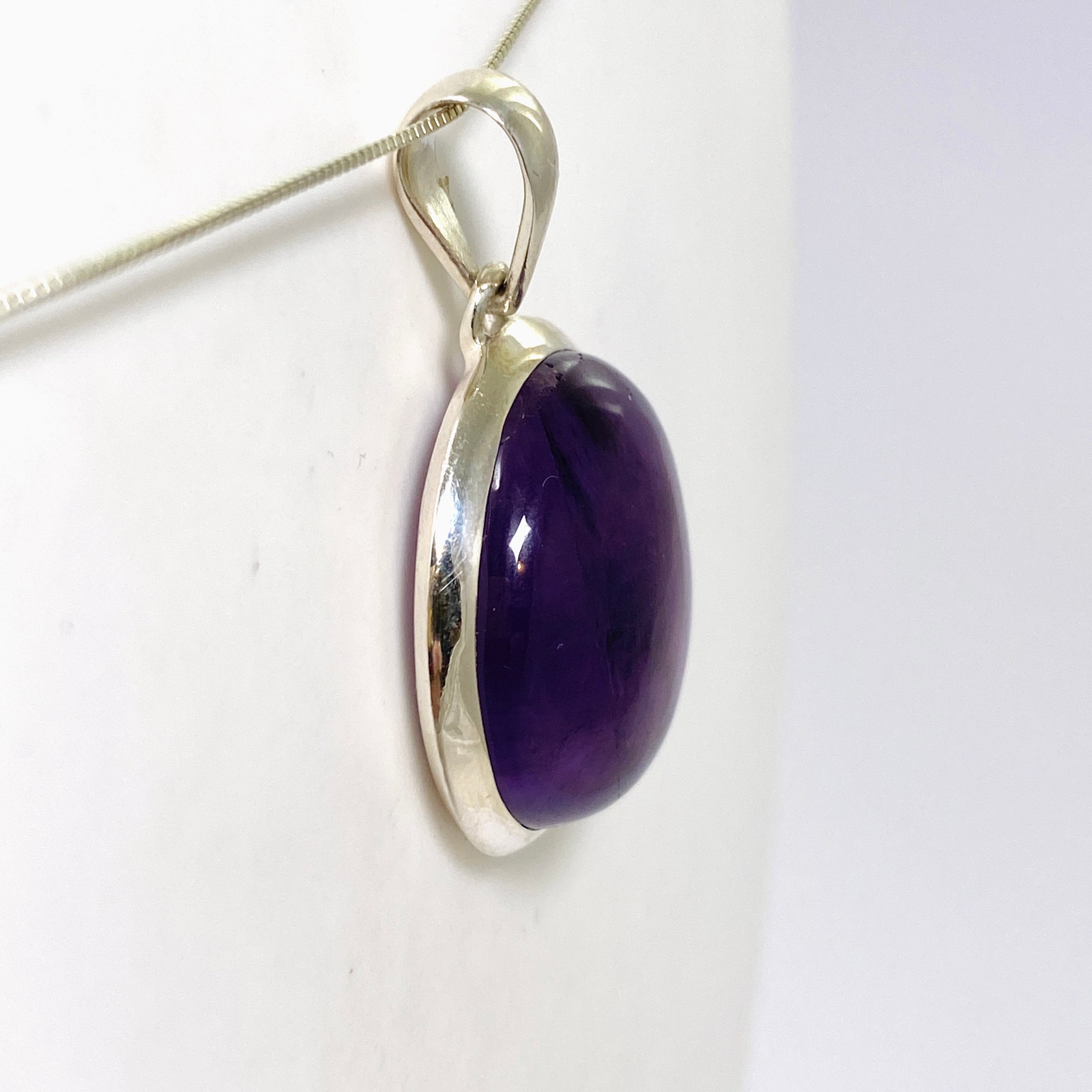 Natural Amethyst Round Cabochon Pendant Necklace - 925 Sterling Silver Jewelry for Women, Healing Crystal Gift for Meditation & Spiritual Protection