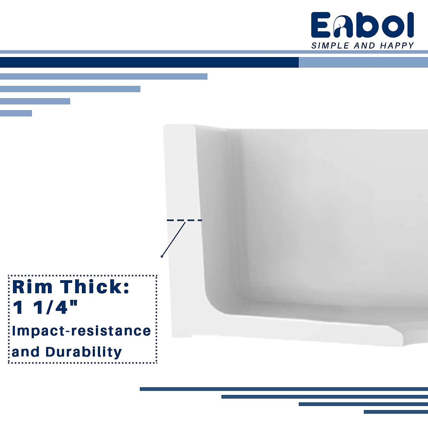 Enbol 24-Inch Undermount Kitchen Sink - 18x24 Inch White Porcelain Single Bowl Sink with Strainer for Modern Kitchens | PU2318 | Perfect for Food Prep, Dishwashing & Small Space Homes