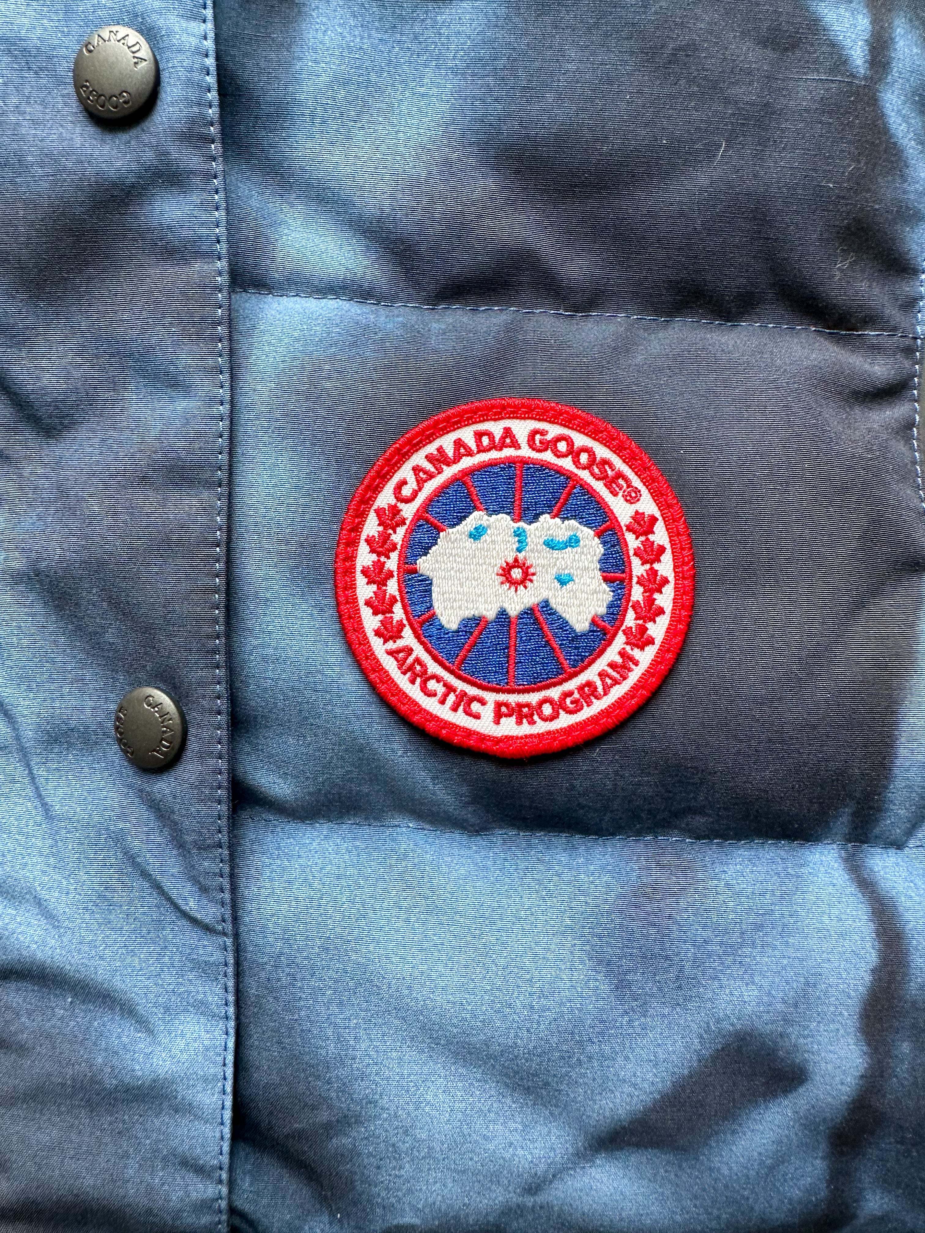 Canada Goose Blue Abstract Camo Freestyle Vest for Women - Lightweight Insulated Puffer Vest for Outdoor Activities & Winter Fashion