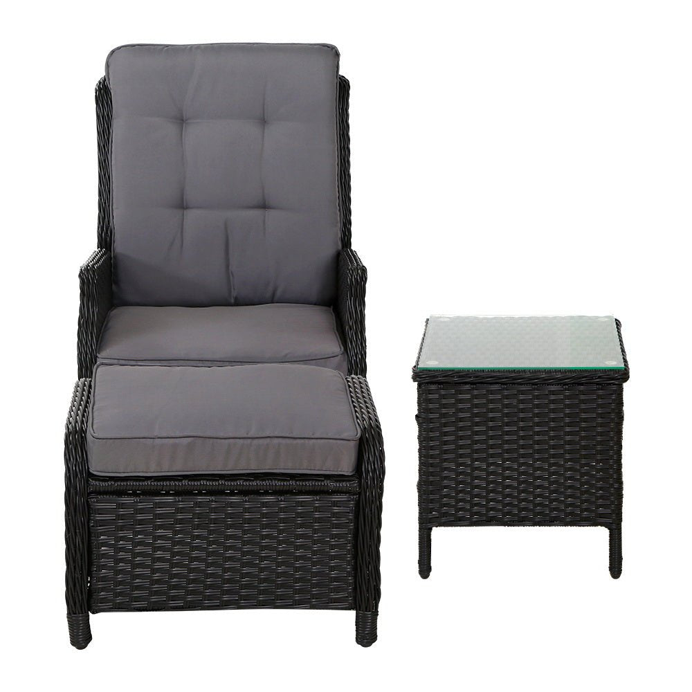 5-Piece Ella Outdoor Recliner Chair Set with Ottoman and Table - Black Patio Furniture for Backyard, Poolside & Garden Relaxation