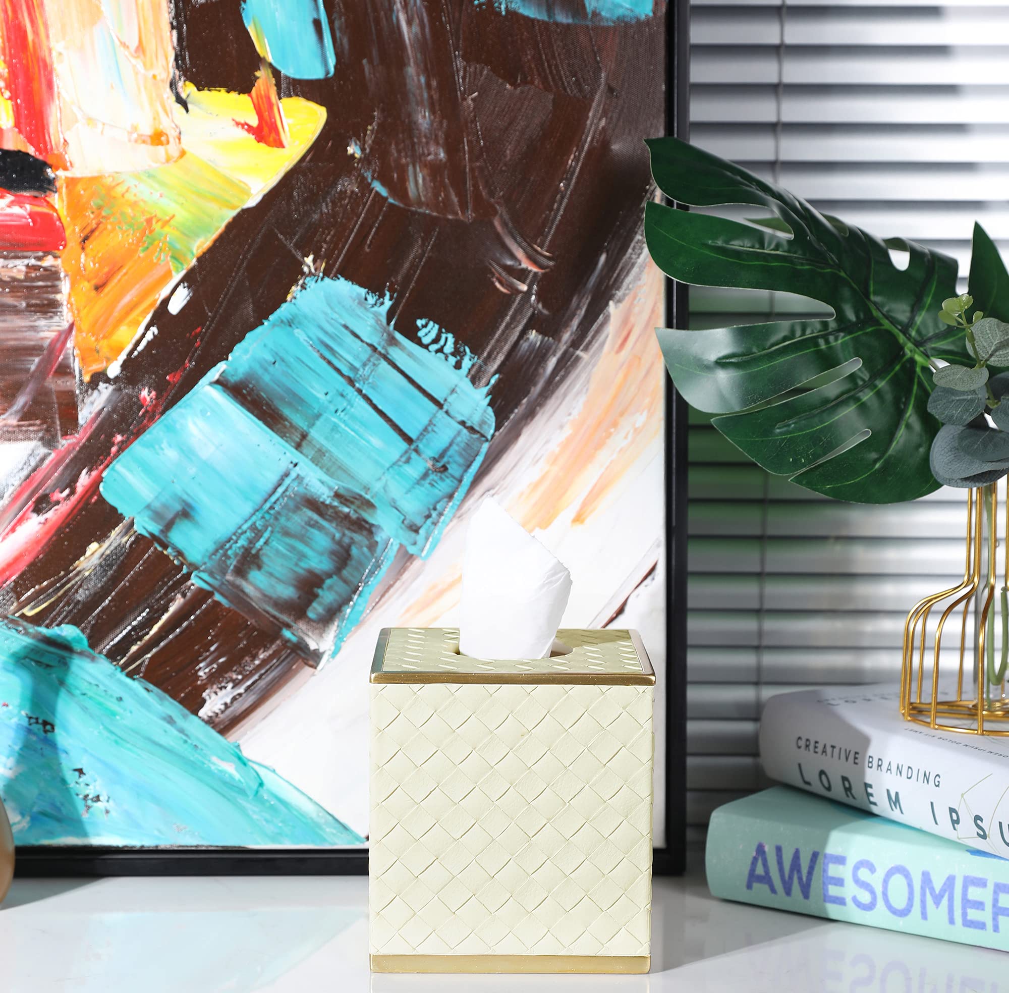 Modern Square Tissue Box Cover Holder - Stylish Bathroom Vanity & Countertop Decor, Unique Design Tissue Box Cover for Bedroom, Living Room, and Home Decor | Perfect for Bathrooms, Bedrooms, and Living Spaces